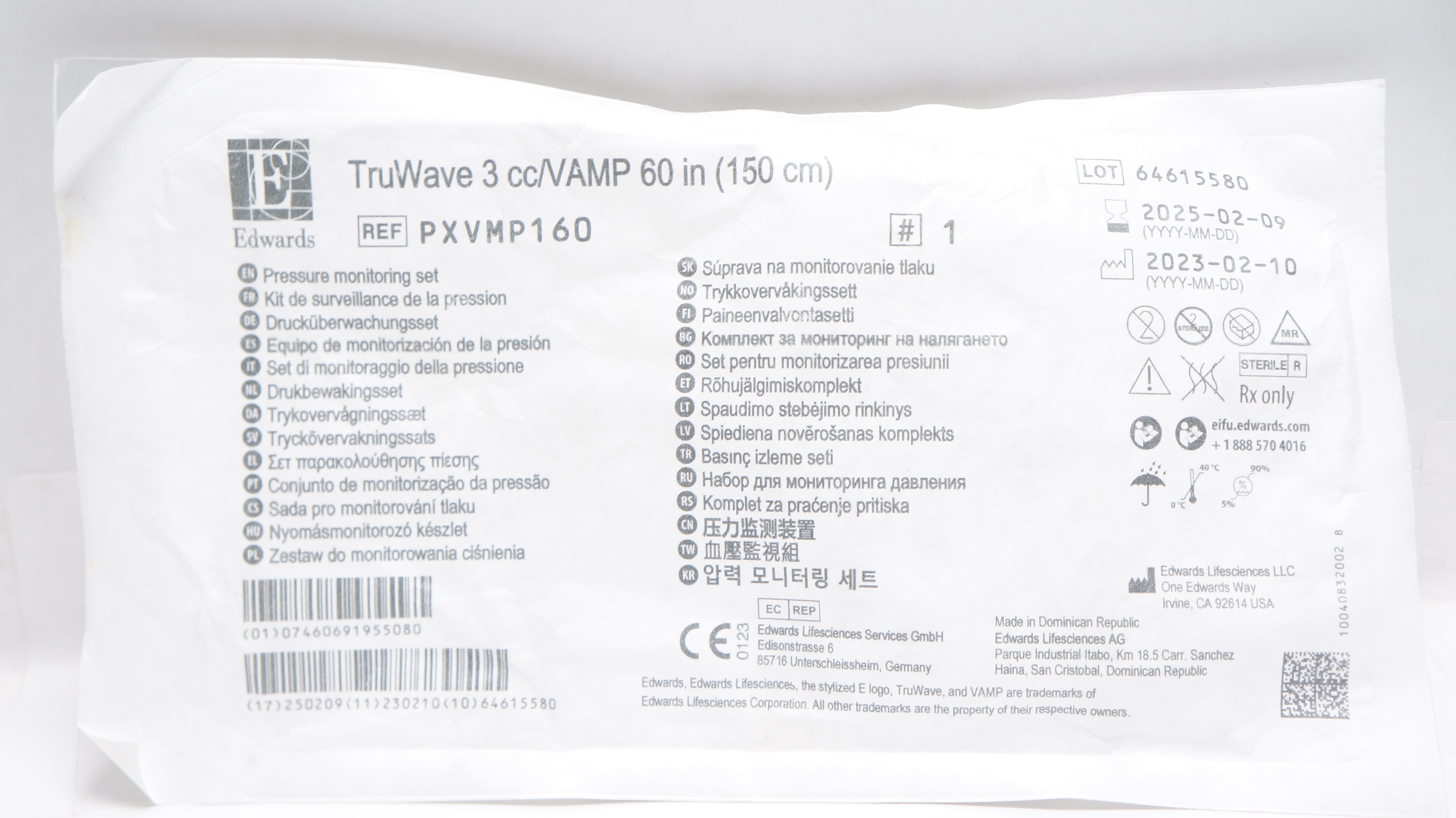 Edwards Lifesciences PXVMP160 Pressure Monitoring Set TruWave 3cc/VAMP 60inch