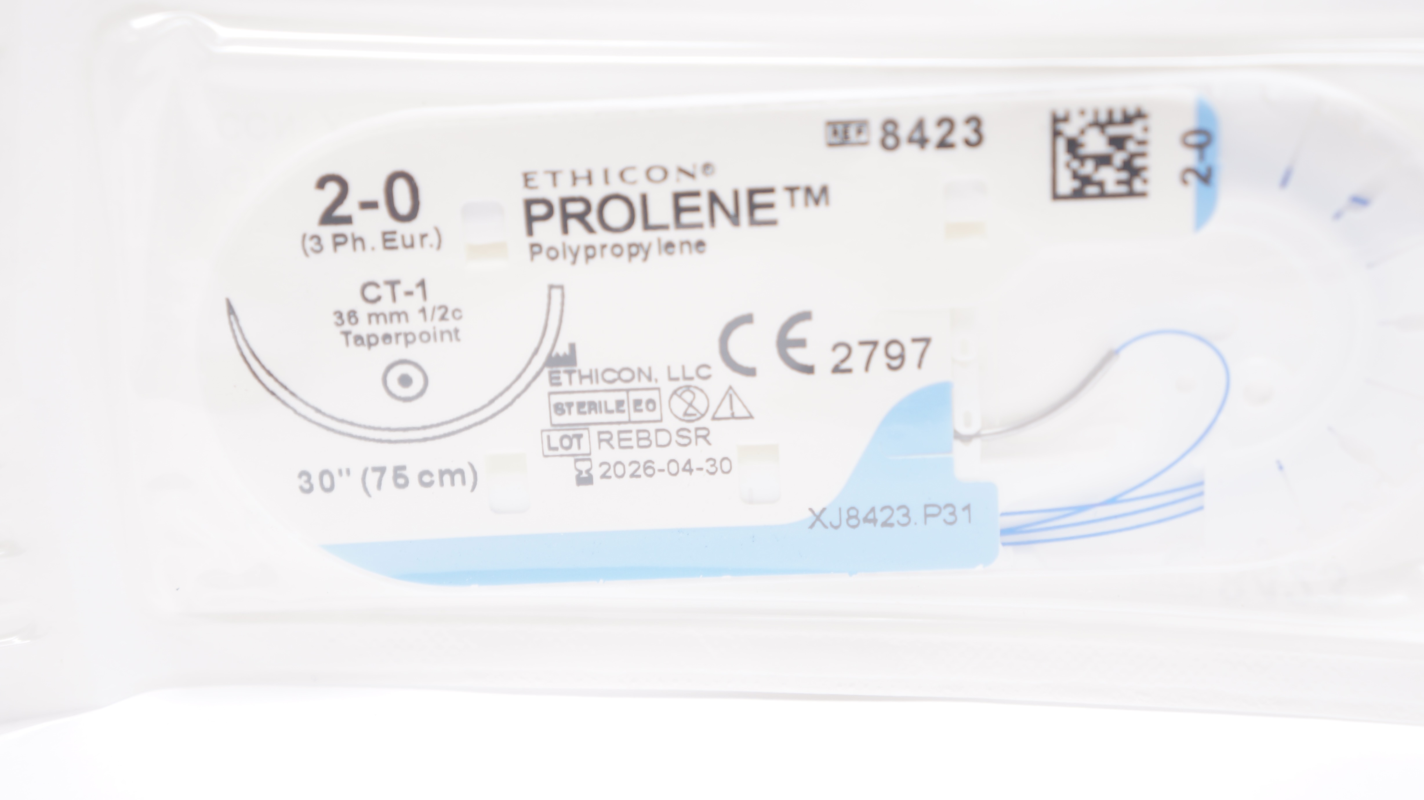 Ethicon 8423 2-0 PROLENE Polypropylene Stre CT-1, 36mm 1/2c Taperpoint, 30inch