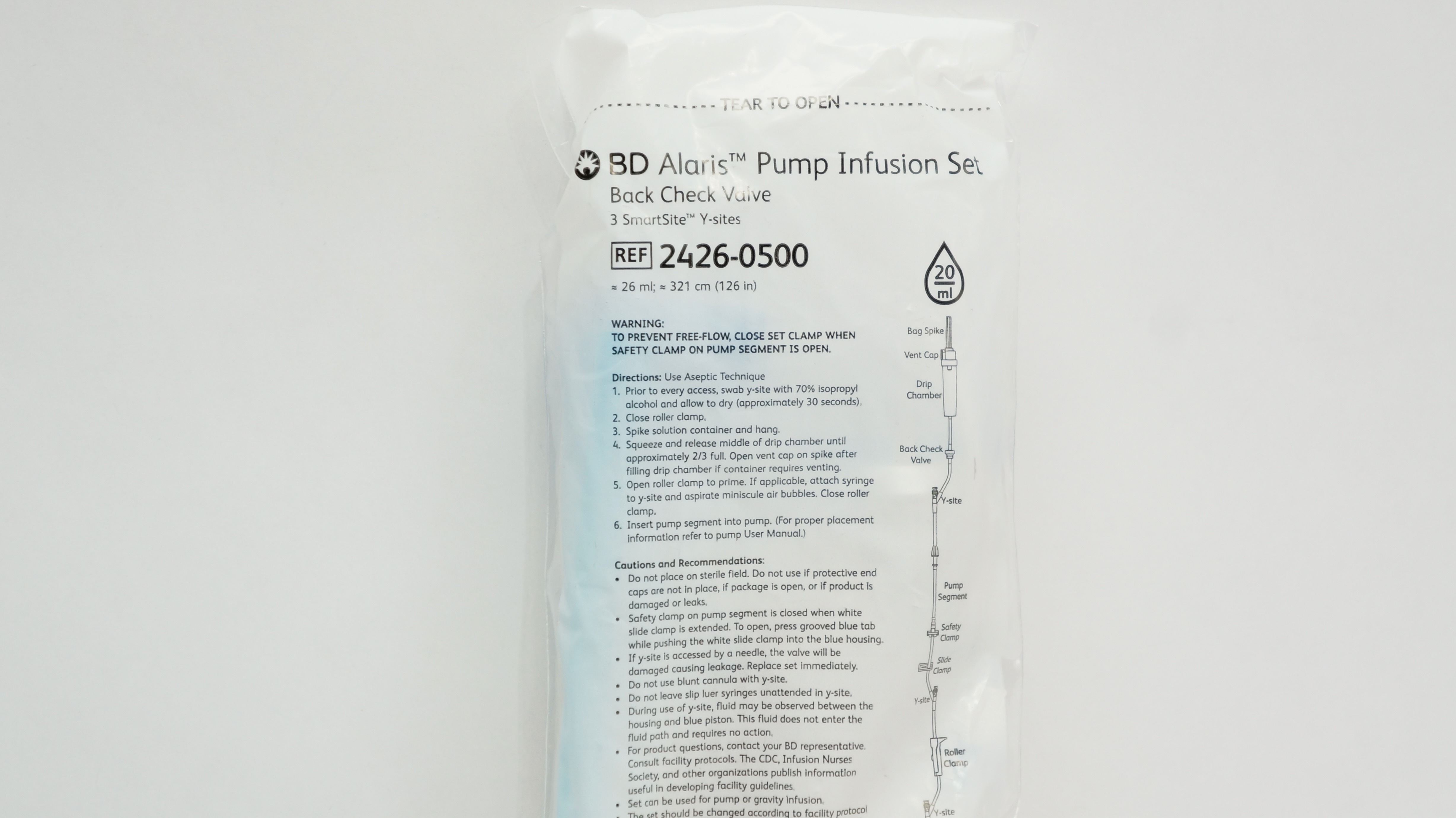 BD 2426-0500 Alaris Pump Infusion Set Back Check Valve 26mL x 126inch 20Drops/mL