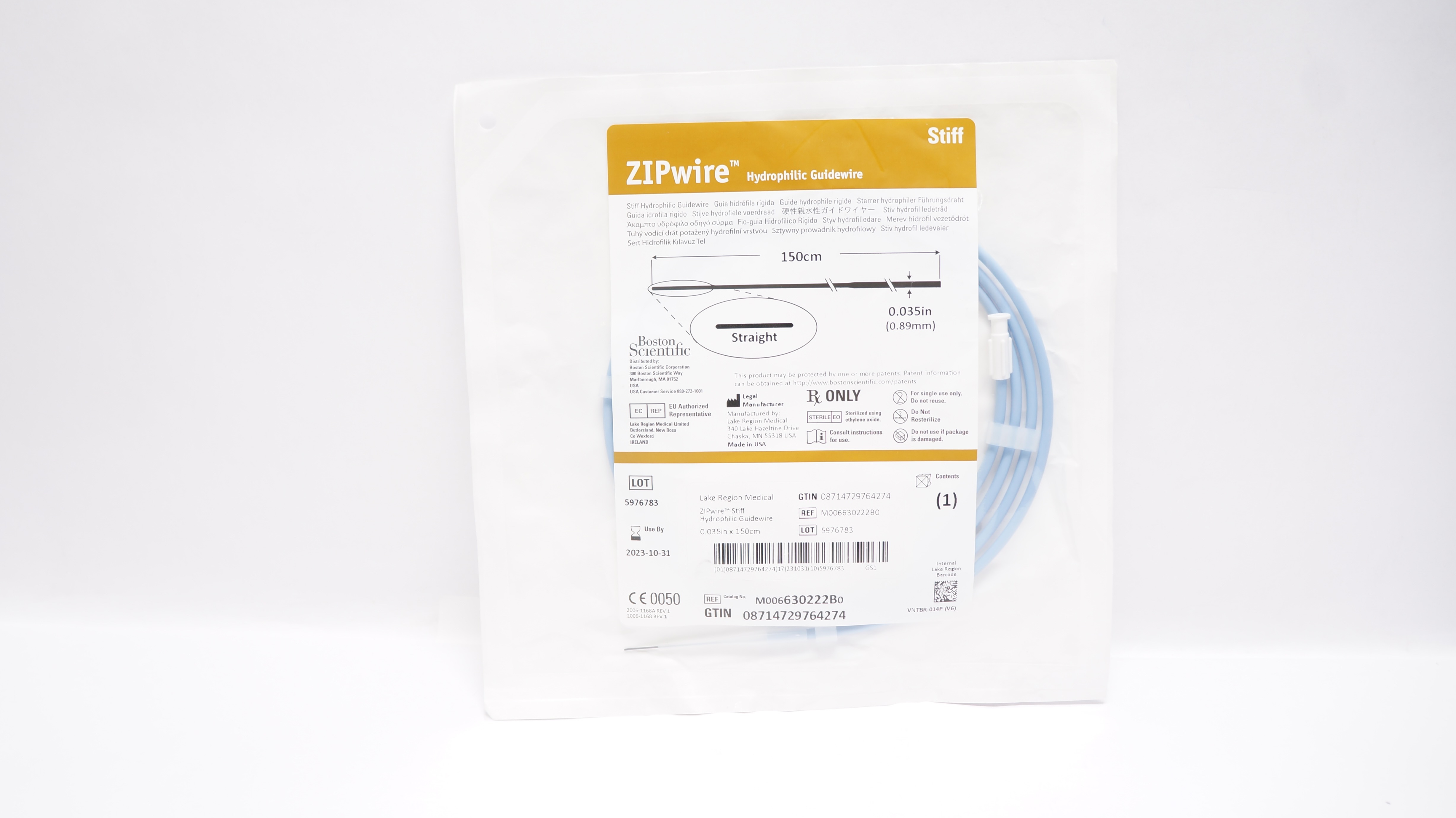 Boston Scientific M006630222B0 ZIPwire Hydrophilic Guidewire 150cmx0.035inch