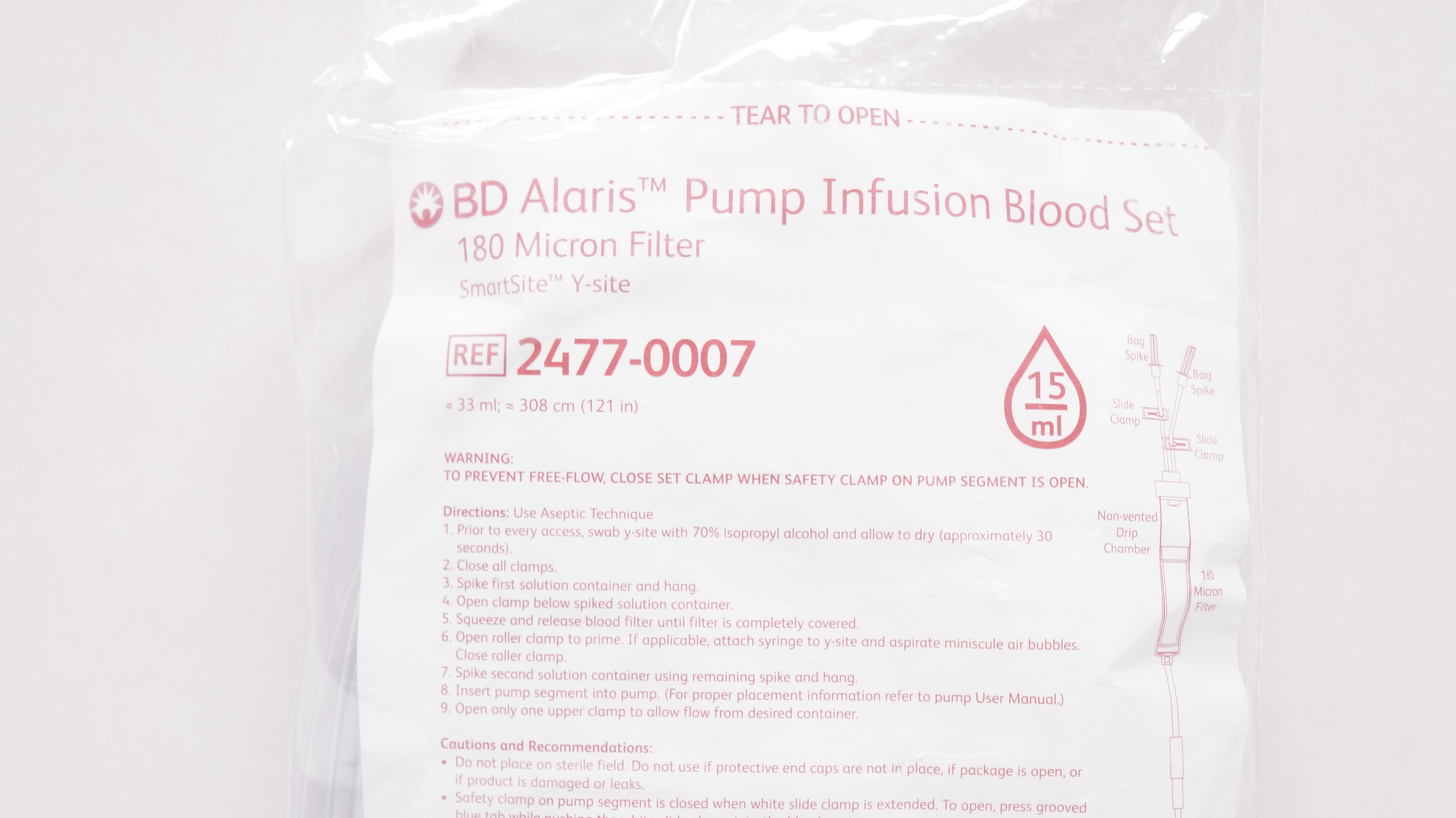 BD 2477-0007 Alaris Pump Infusion Blood Set 180 Micron Filter 33ml x ...