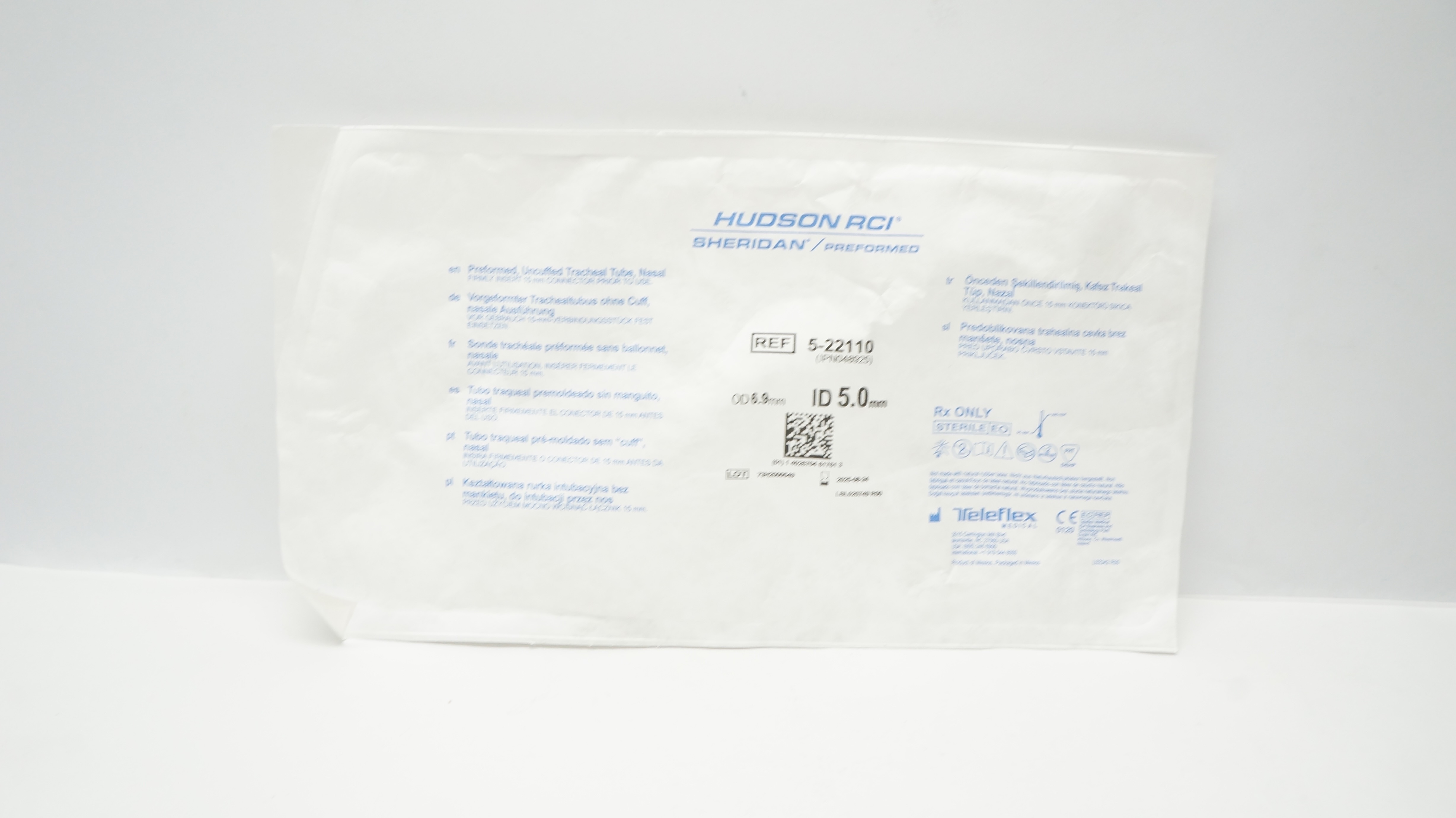 Teleflex 5-22110 Hudson RCI Preformed Uncuffed Tracheal Tube 5.0ID x 6.9mmOD