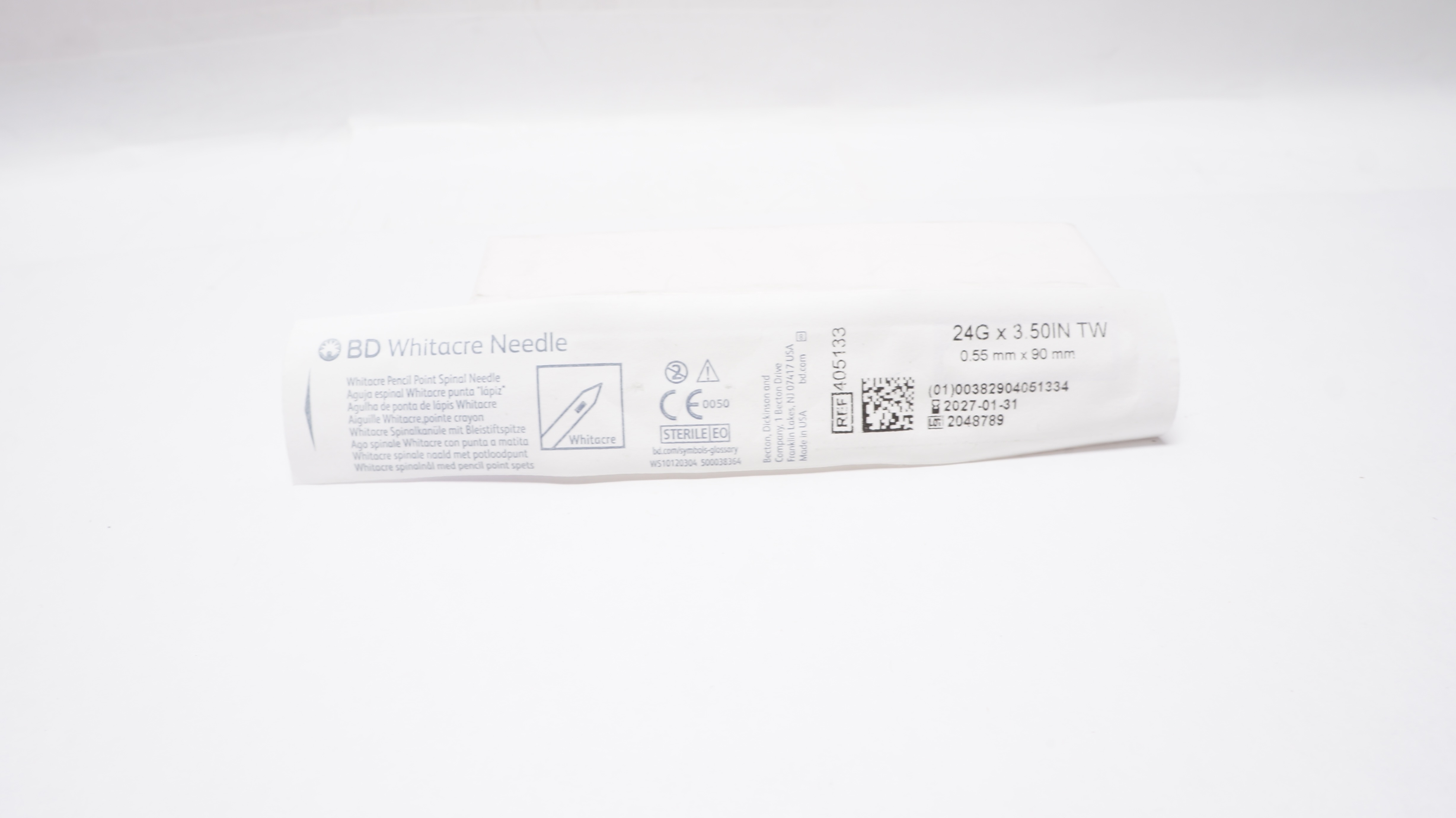 BD 405133 Whitacre Pencil Point Spinal Needle, 24 G x 3.50inch