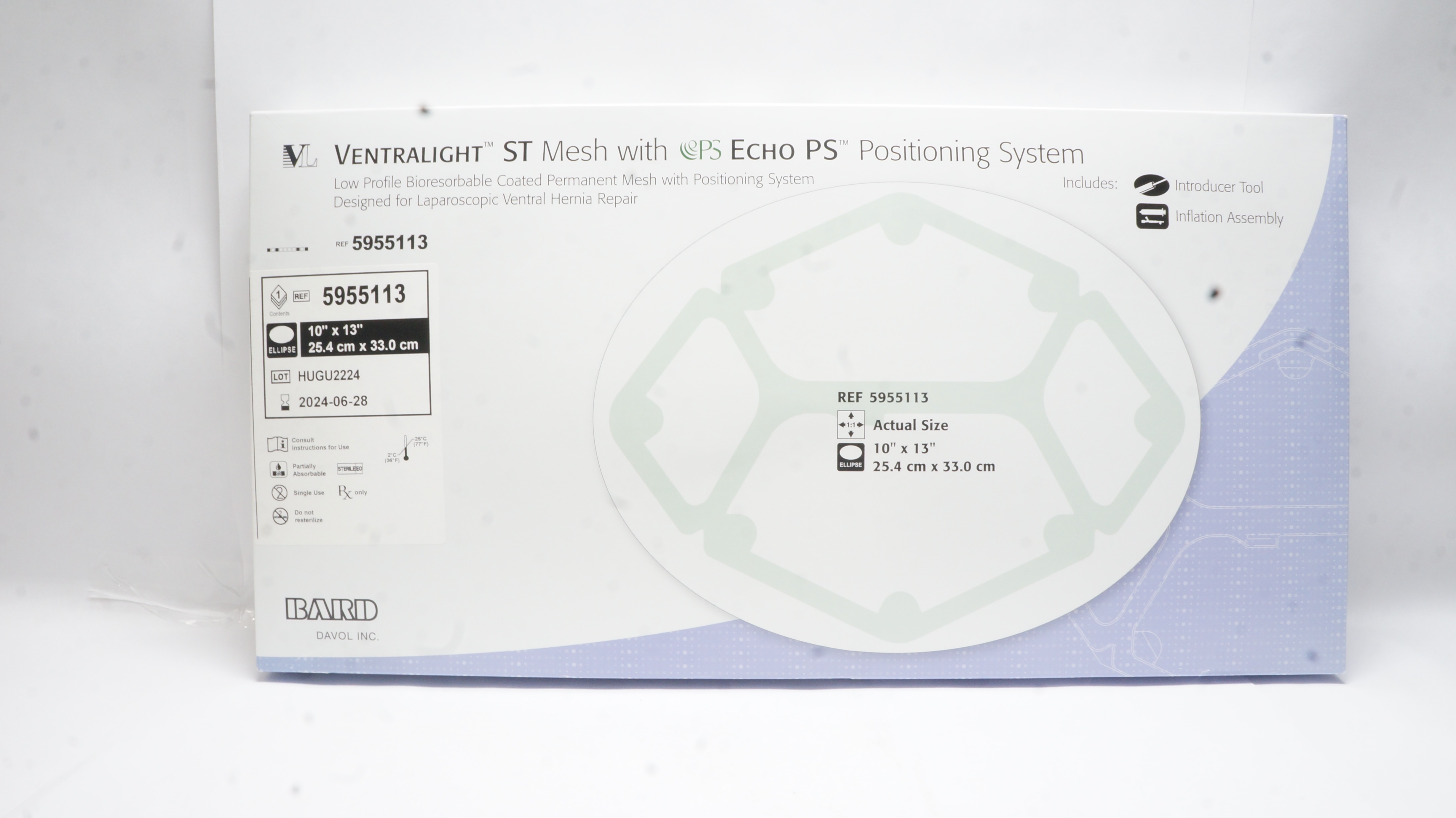 Bard 5955113 Davol Ventralight ST Coated Permanent Mesh 10inch x 13inch (x)