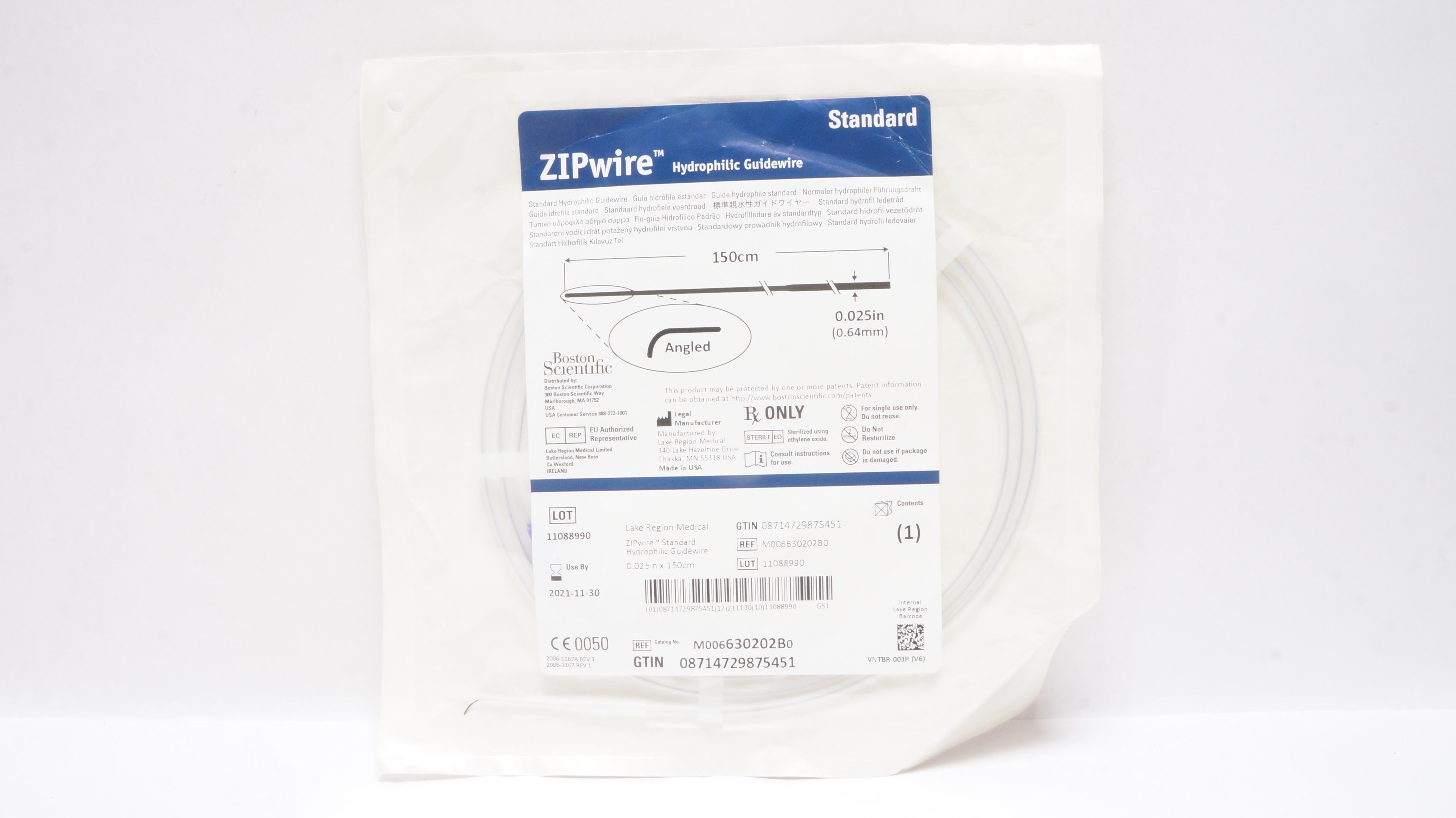 Boston Scientific 630202B ZIPwire Hydrophilic Guidewire 0.025inch x 150cm (x)