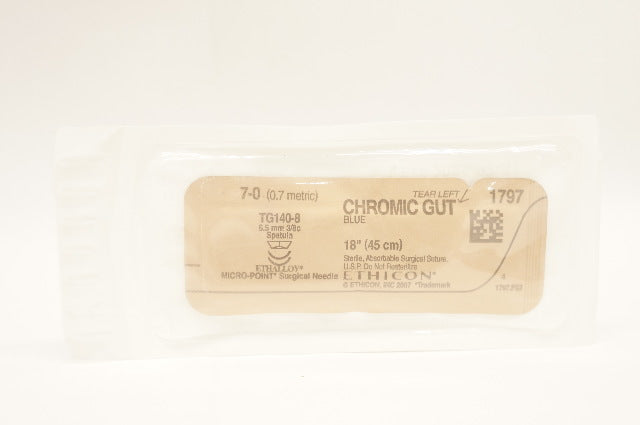 Ethicon 1797 7-0 Chromic Gut Stre TG140-8 6.5mm 3/8c Spatula, 18inch