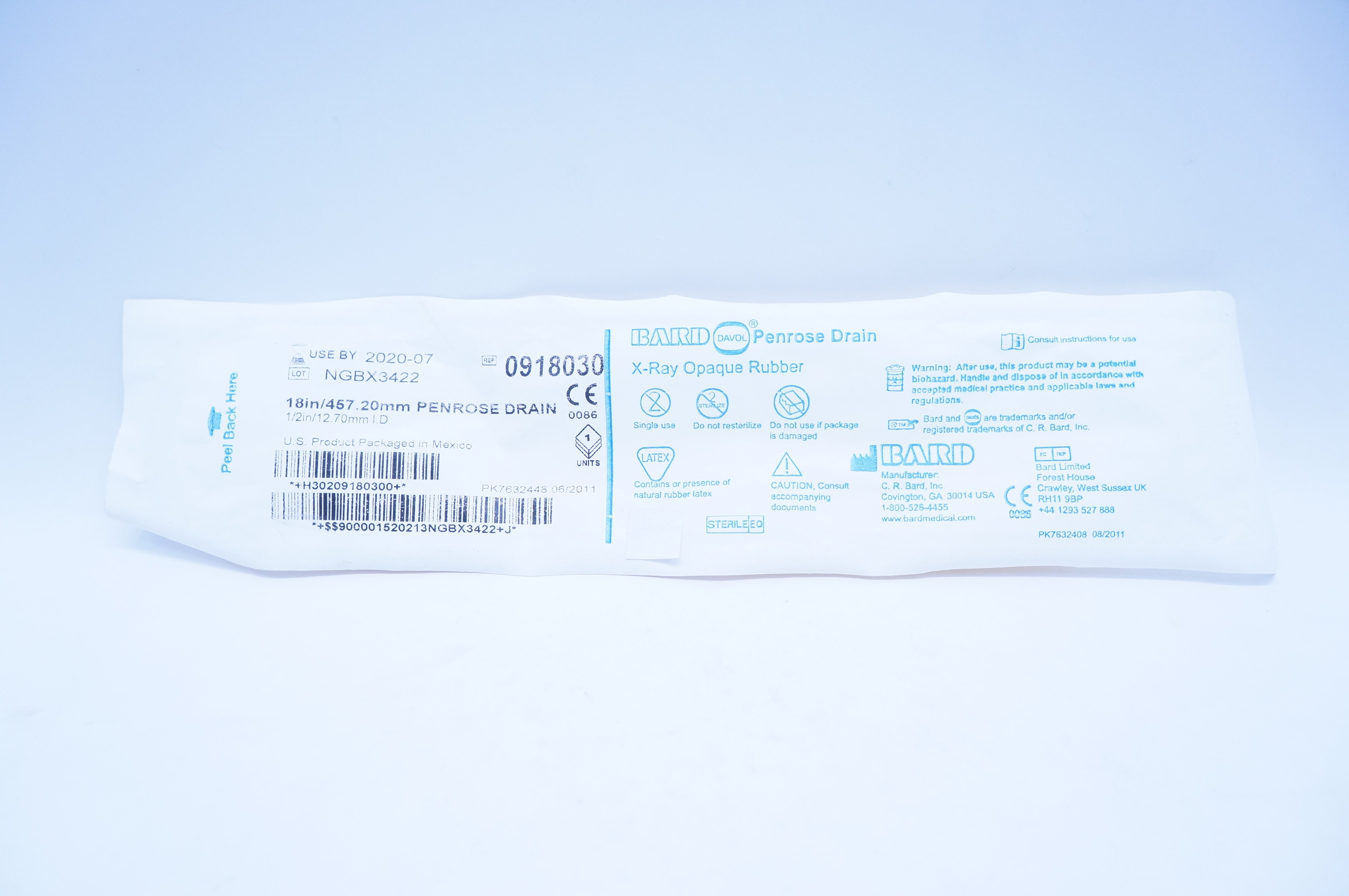 Bard 0918030 Davol Penrose Drain X-Ray Opaque Rubber 1/2in. ID x 18in. (x)