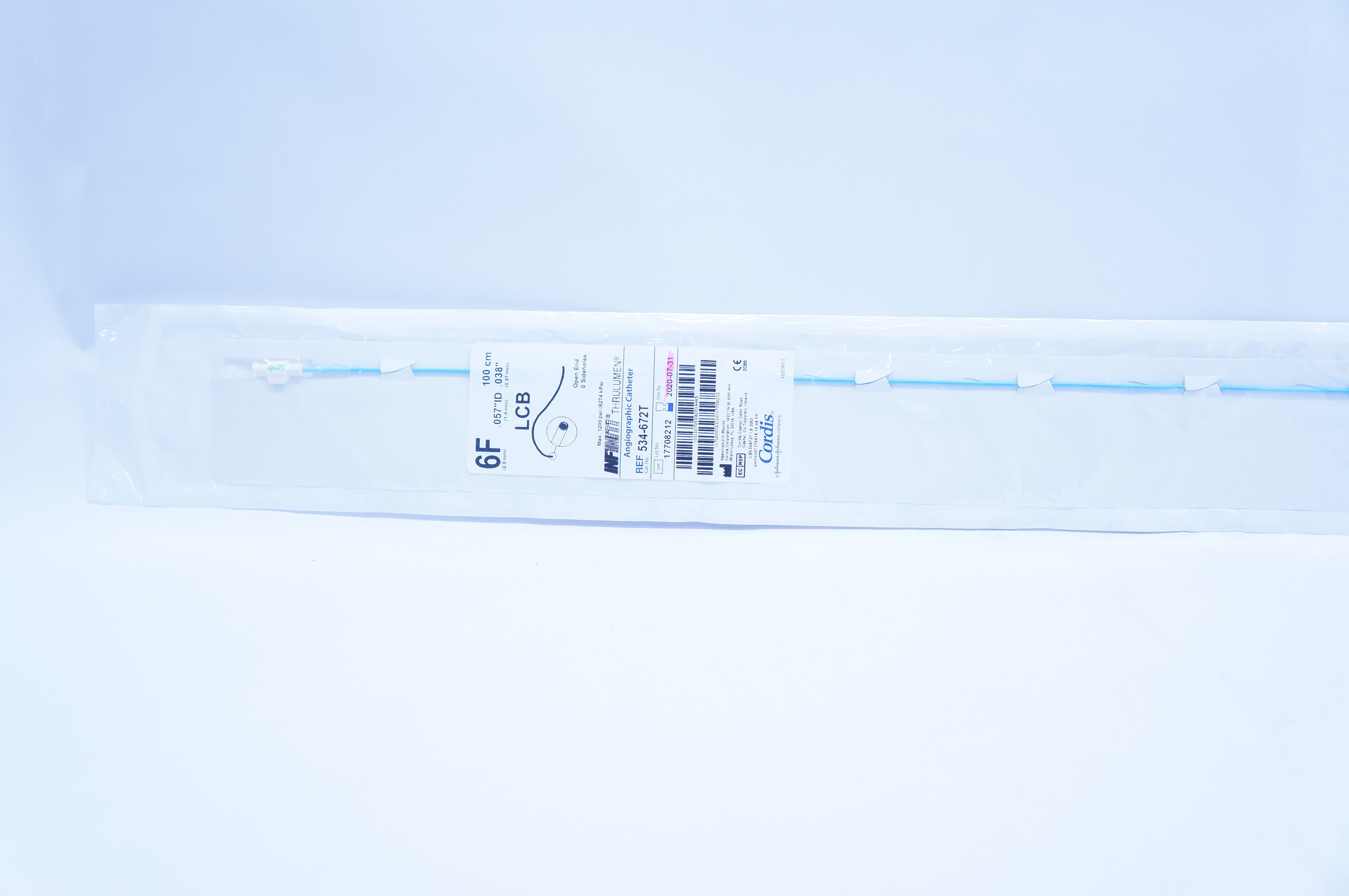 Cordis 534-672T Angiographic Cath. LCB 6F x .057inch ID x 100cm x .038inch (x)