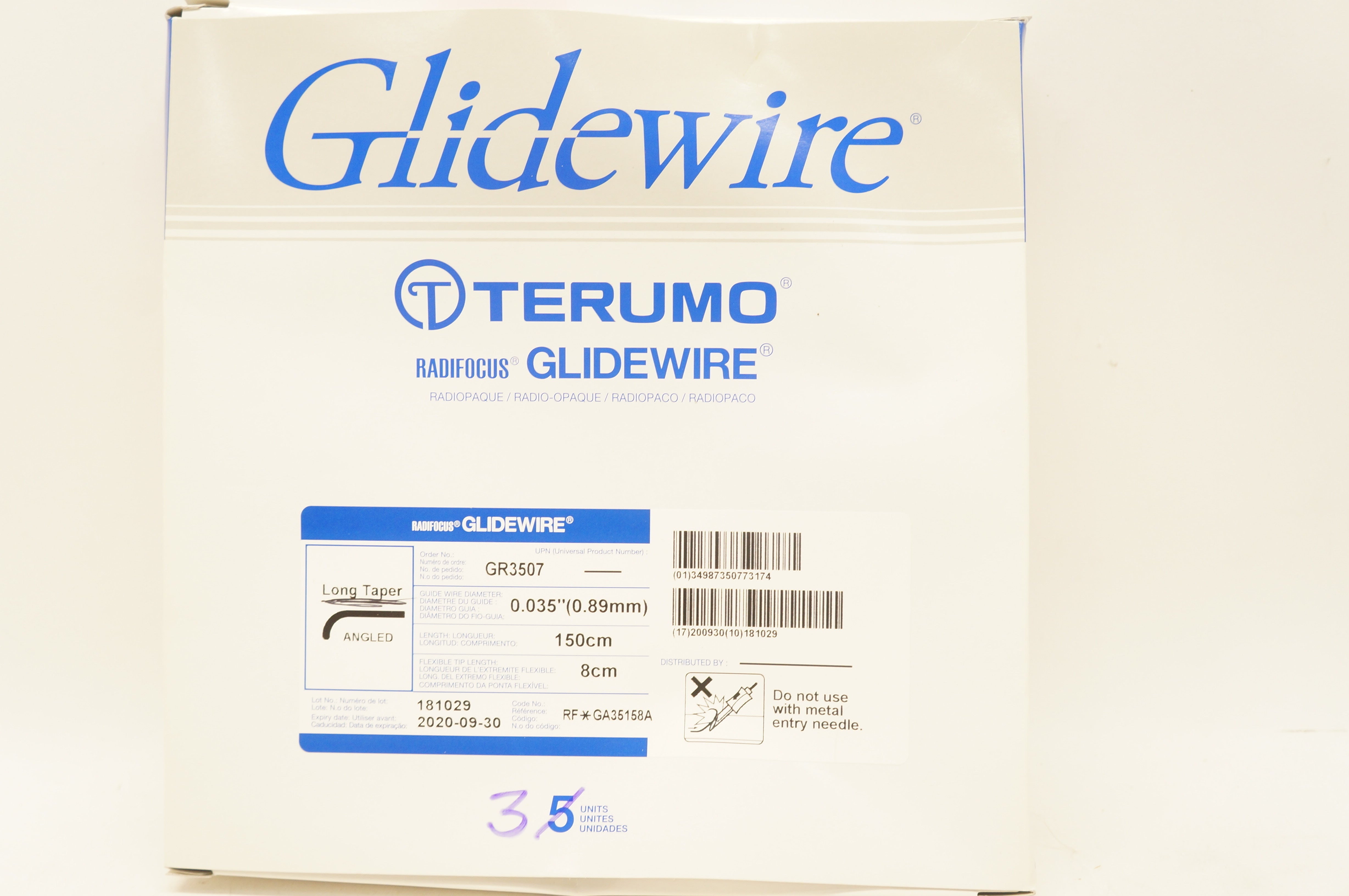 Terumo GR3507 Radiofocus Glidewire Long Taper Angled 0.035 - Box of 3 (x)
