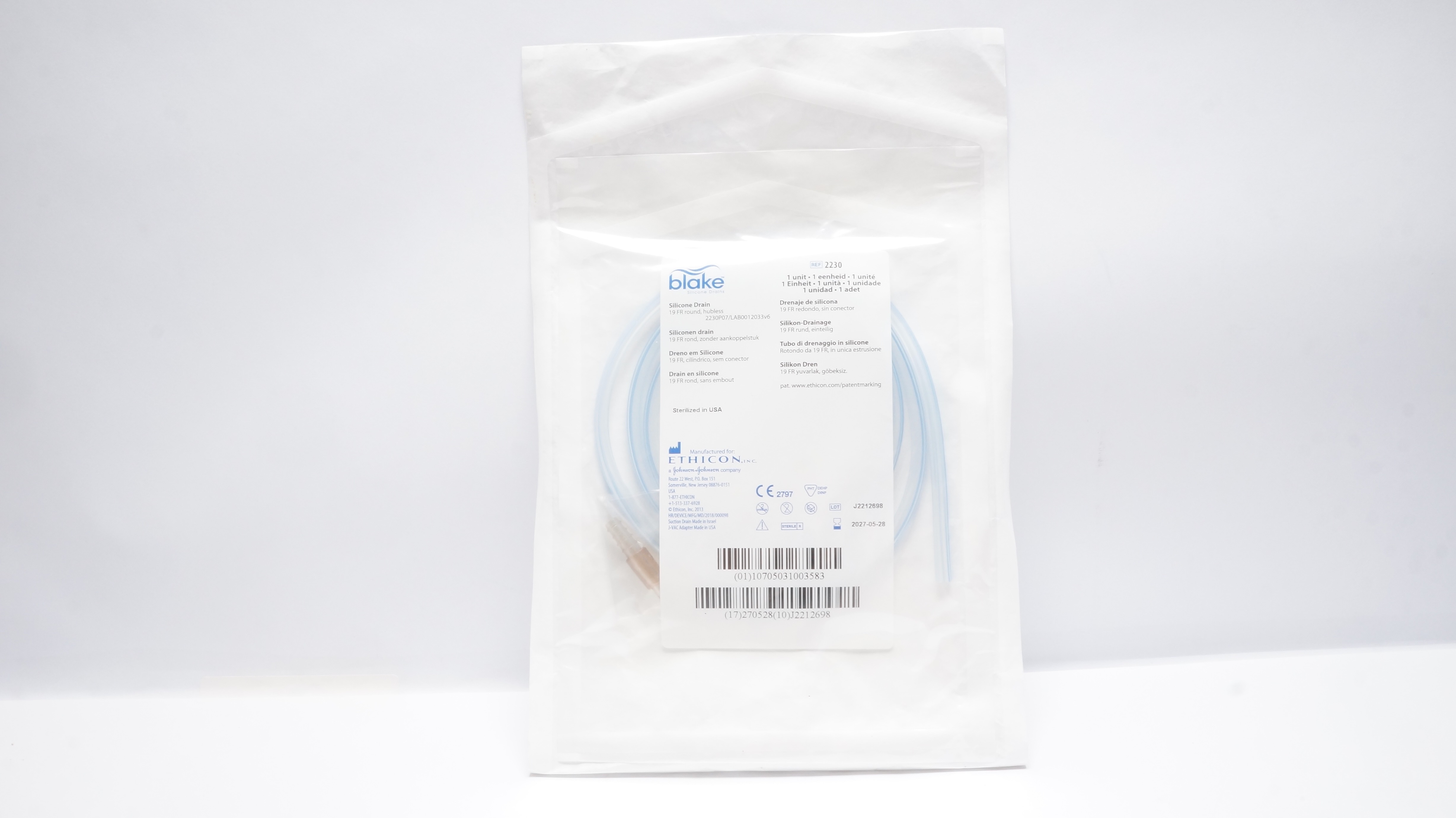 Ethicon 2230 Blake Round Hubless Silicone Drains 19 Fr.