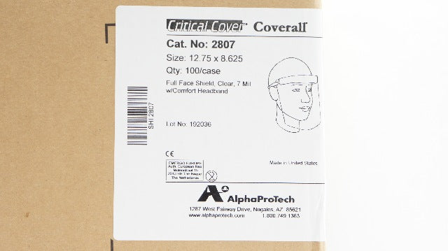 AlphaProTech 2807 Critical Cover Full Face Shield Clear 12.75x8.625 -Case of 100