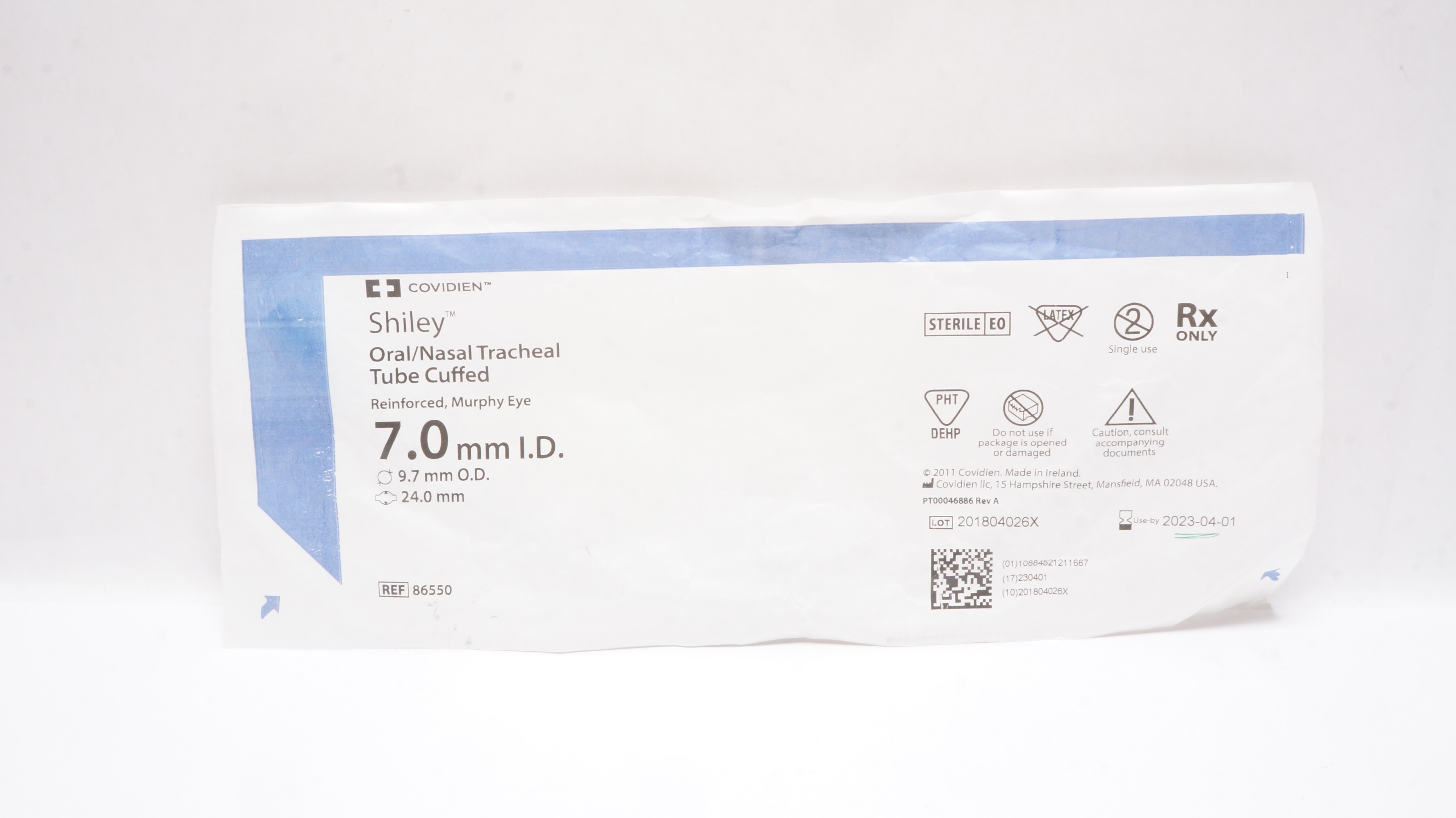 Covidien 86550 Shiley Oral/Nasal Tracheal Tube Cuffed 7.0 ID x 9.7OD x 24.0mm(x)