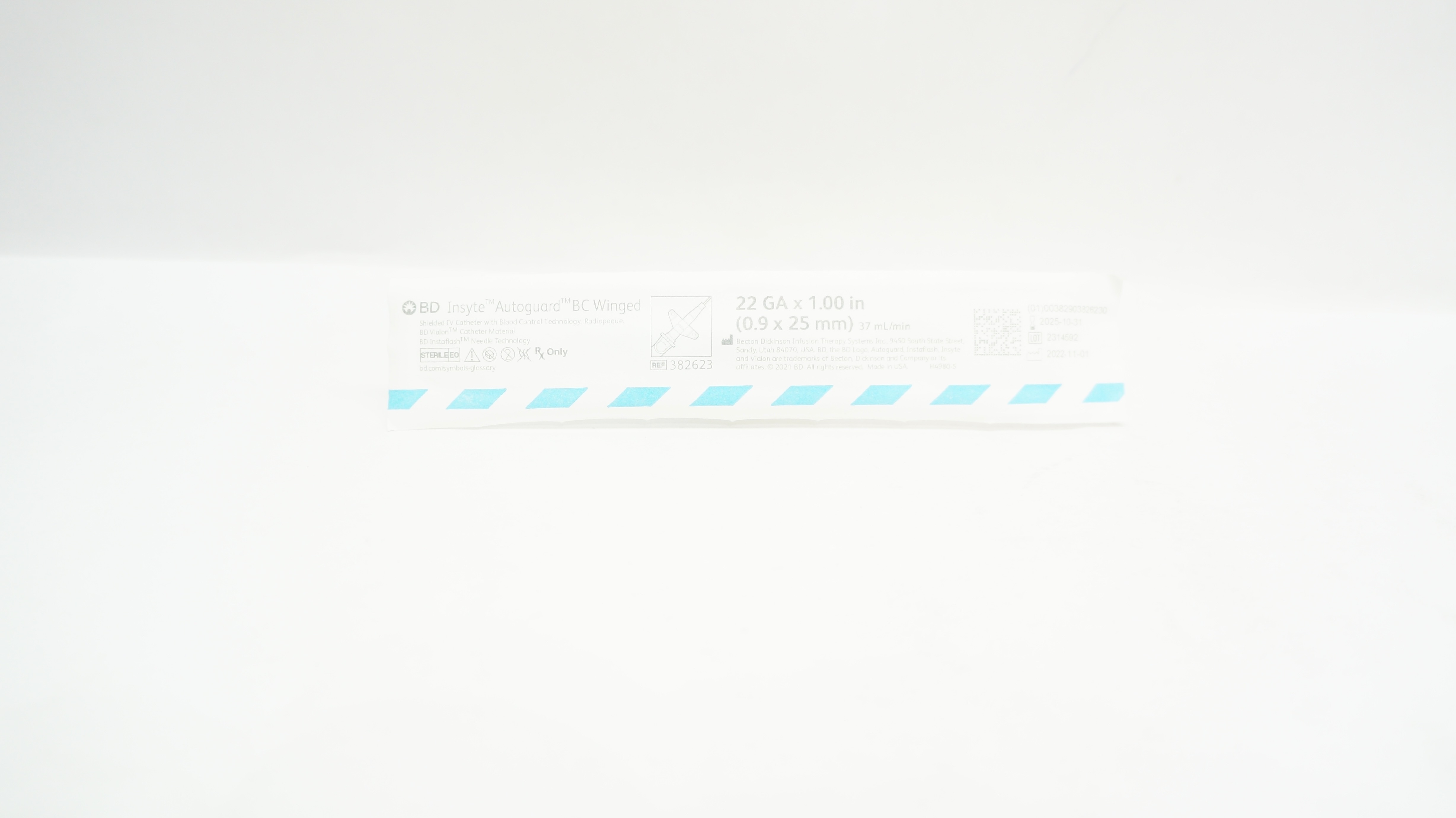 BD 382623 Insyte Autoguard BC Winged Shielded IV Cath. 22GA x 1inch 37mL/min