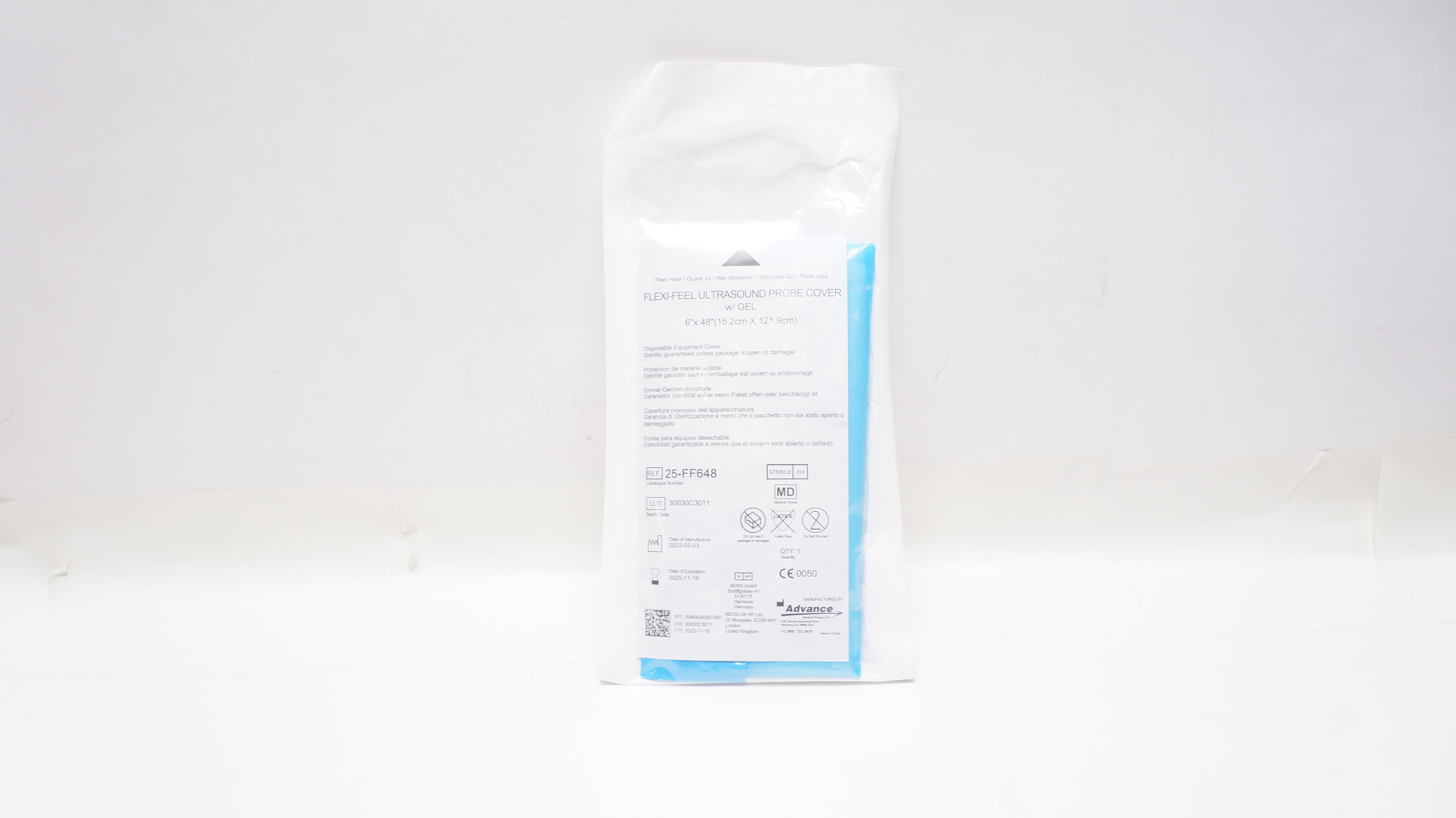 Advance 25-FF648 Flexi-Feel Ultrasound Probe Cover w/Gel 6inch x 48inch