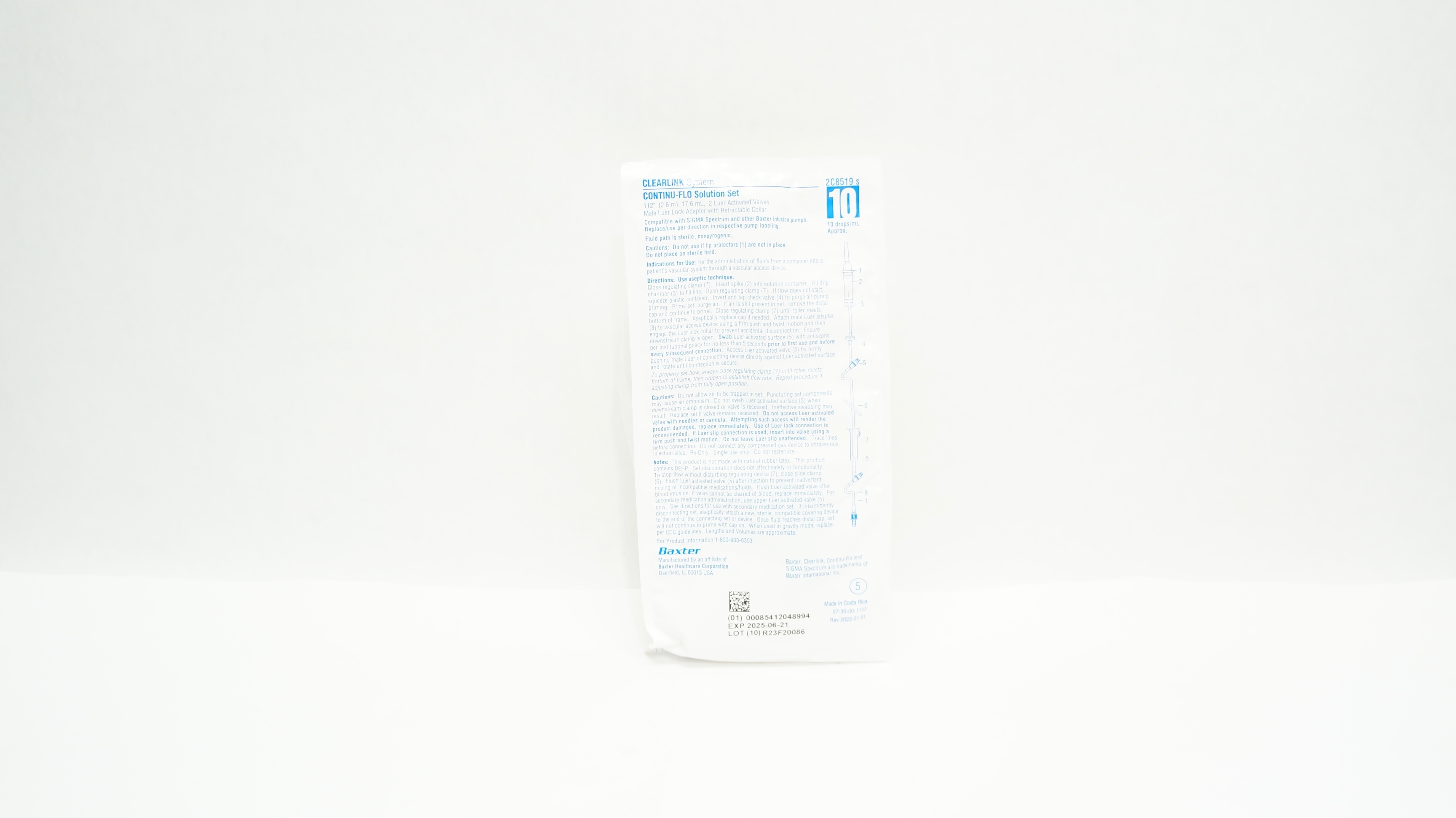 Baxter 2C8519S Clearlink Continu-Flo Solution Set 10 drops/mL, 112inch x 17.6mL