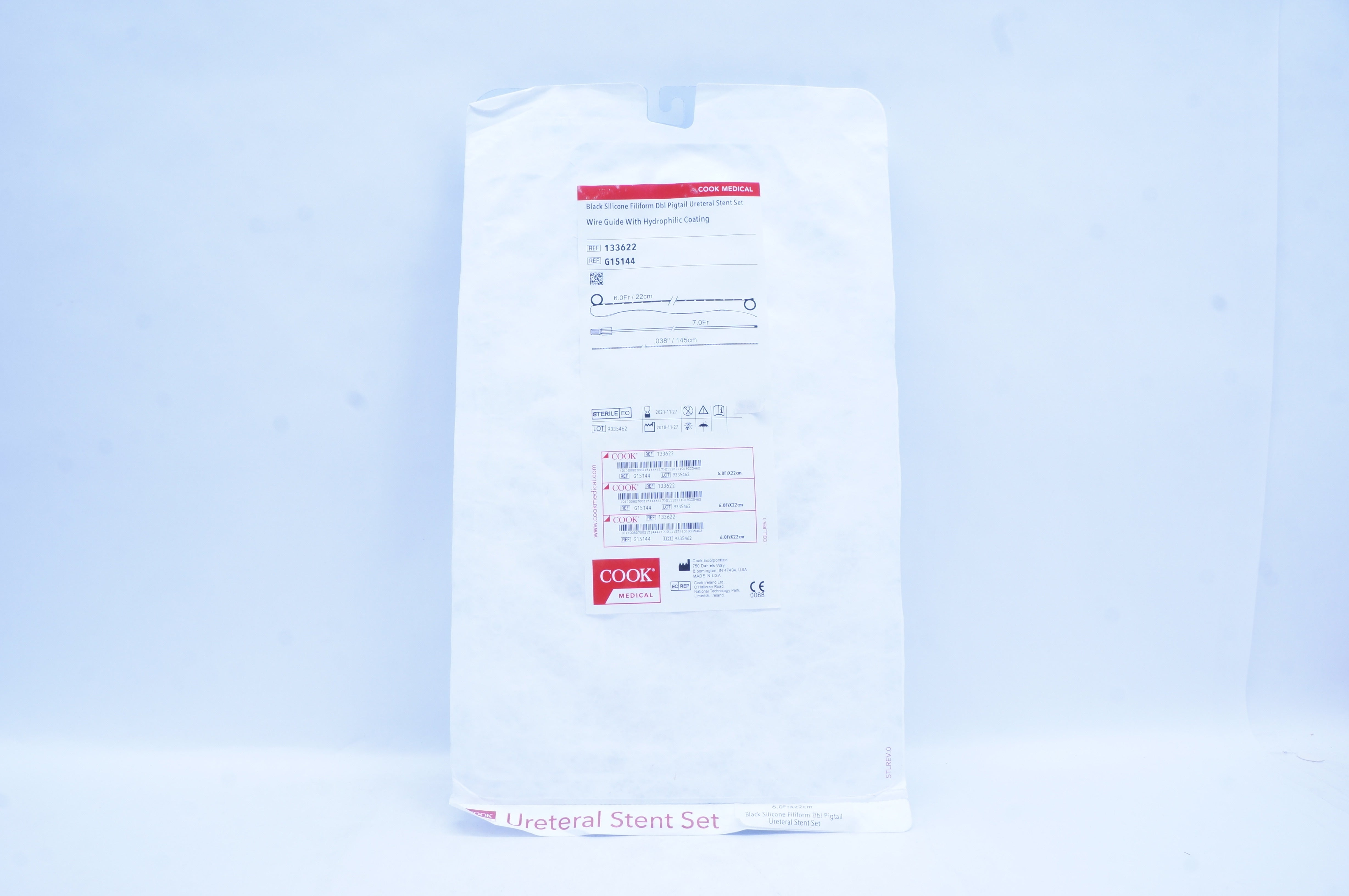 Cook G15144 Silicone Filiform Dbl. Pigtail Ureteral Stnt Set 6Fr.x 22cm