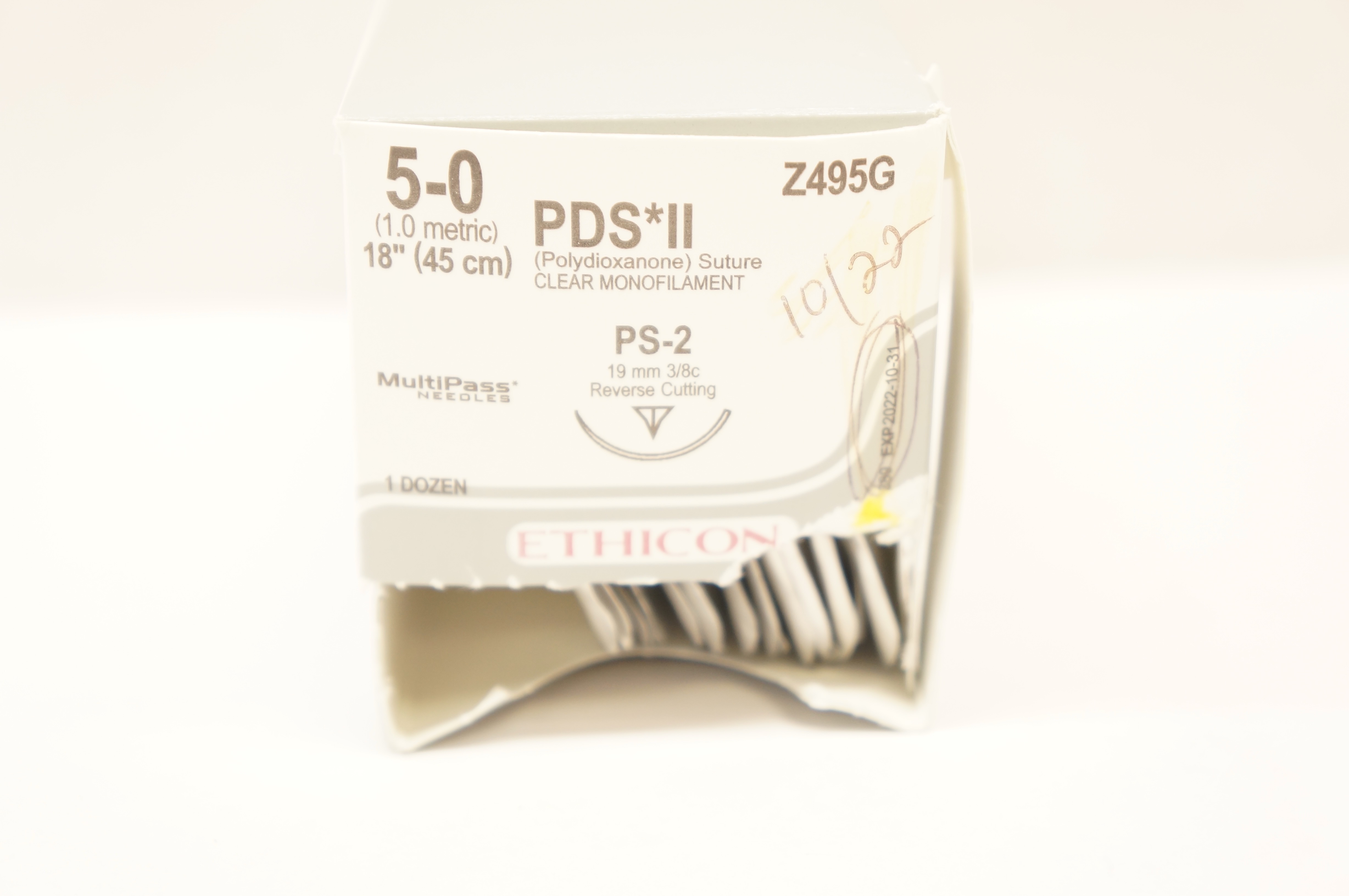 Ethicon Z495G 5-0 PDS II PS-2 19mm 3/8c Reverse Cutting 18inch (x) - Box of 12