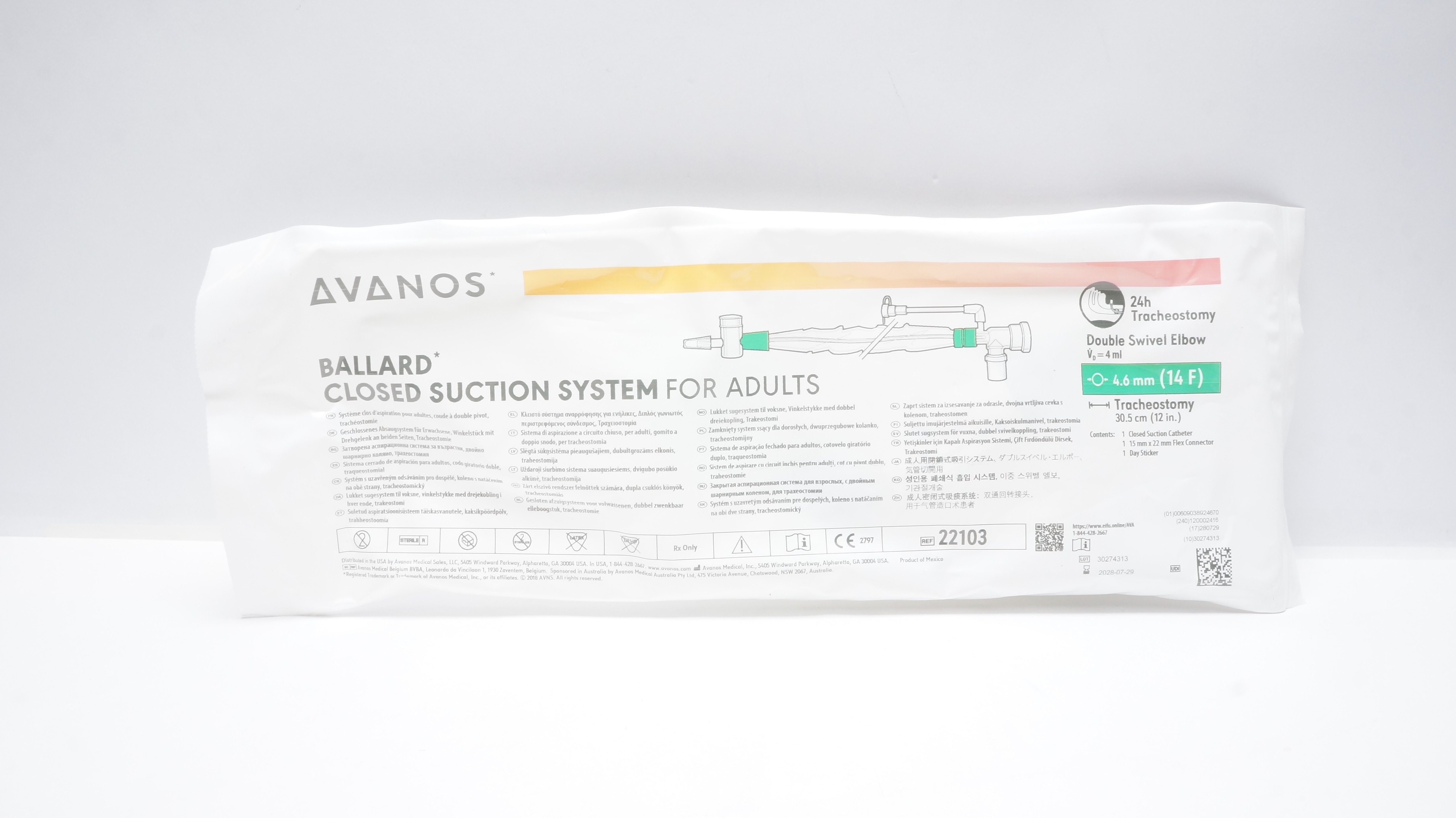 Avanos 22103 Ballard Closed Suction System, Adults 14F x 12inch