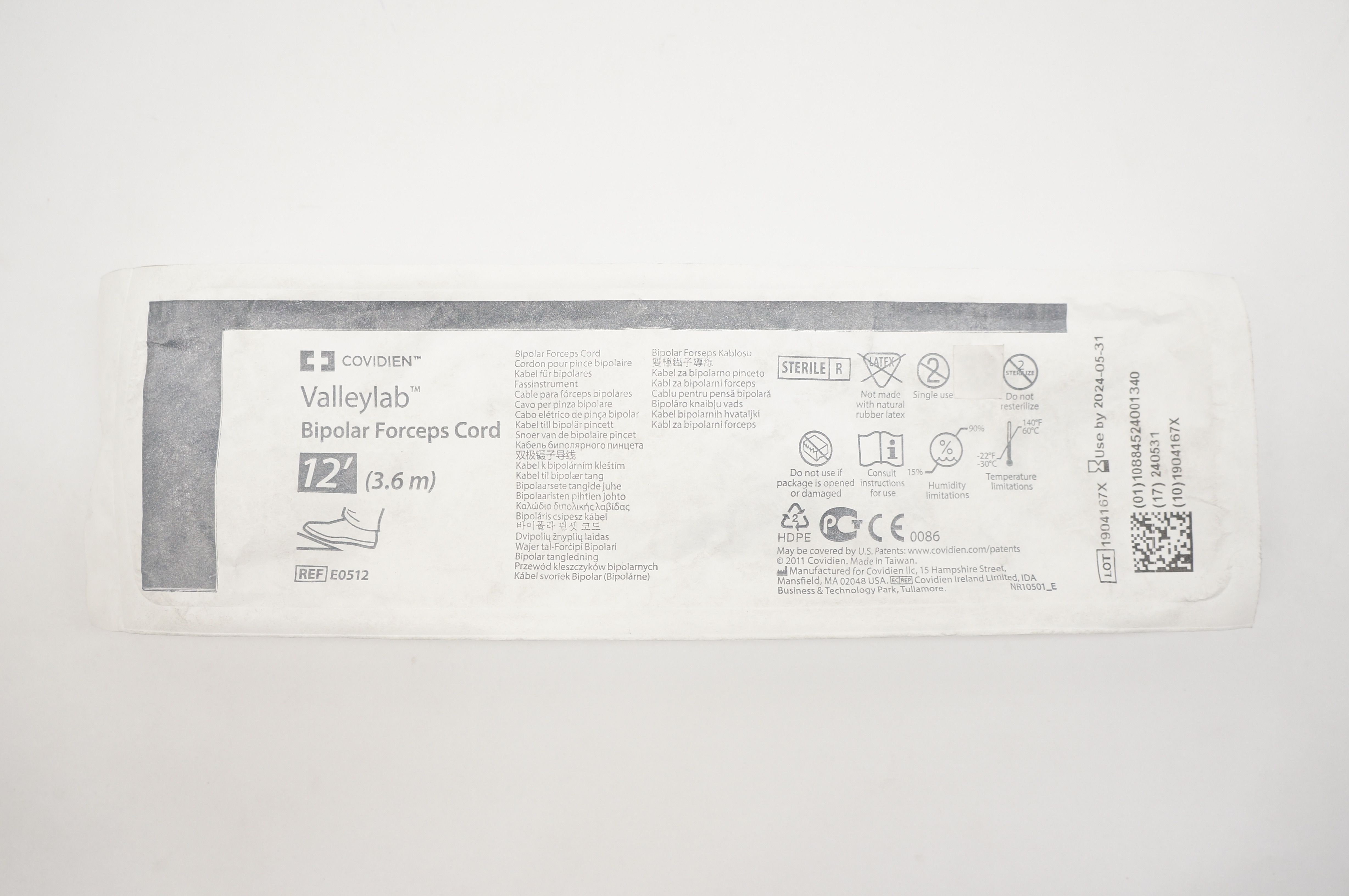 Covidien E0512 Valleylab Bipolar Forceps Cord, 12 Fr.