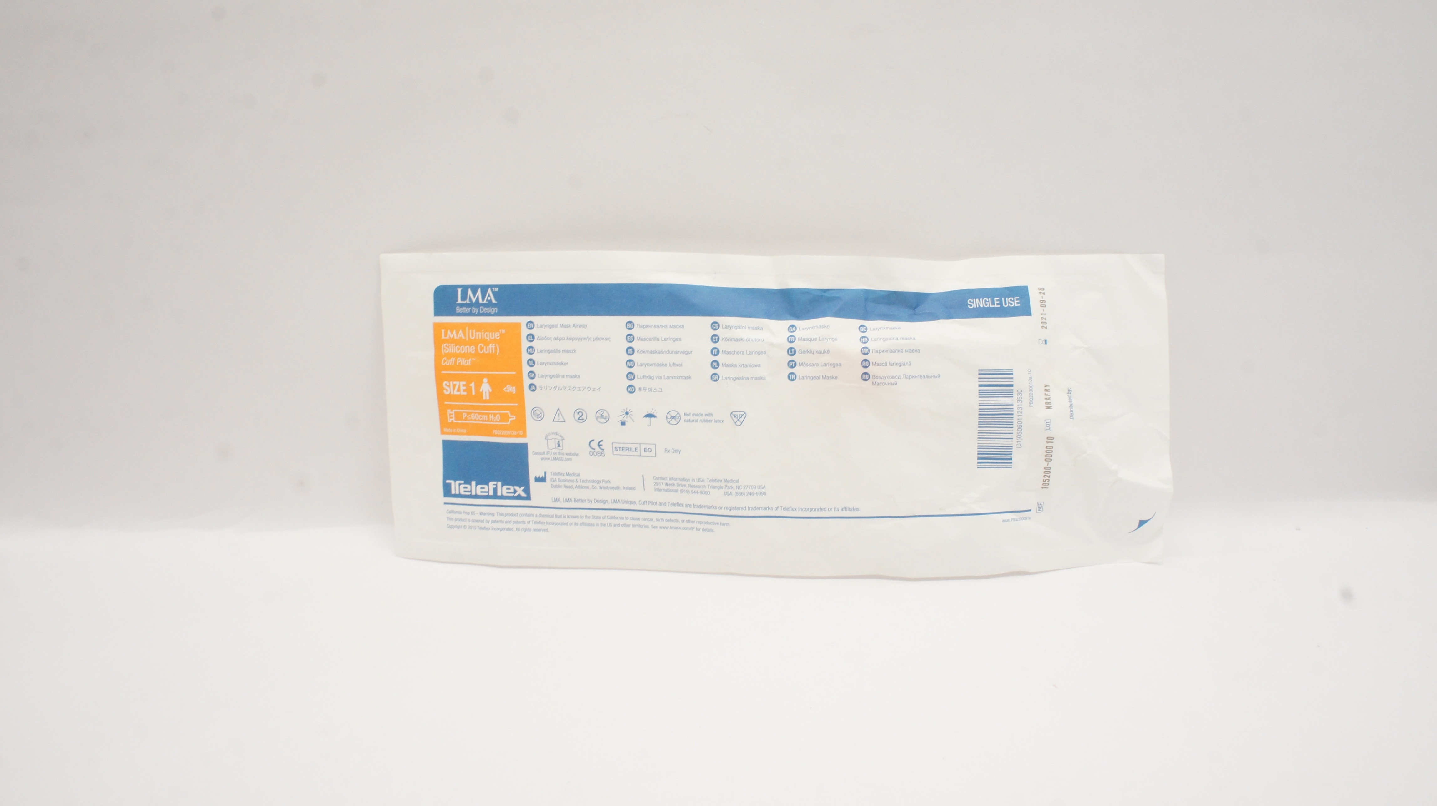 Teleflex 105200-000010 LMA Unique Cuff Pilot Laryngeal Mask Airway Size 1<5kg(x)