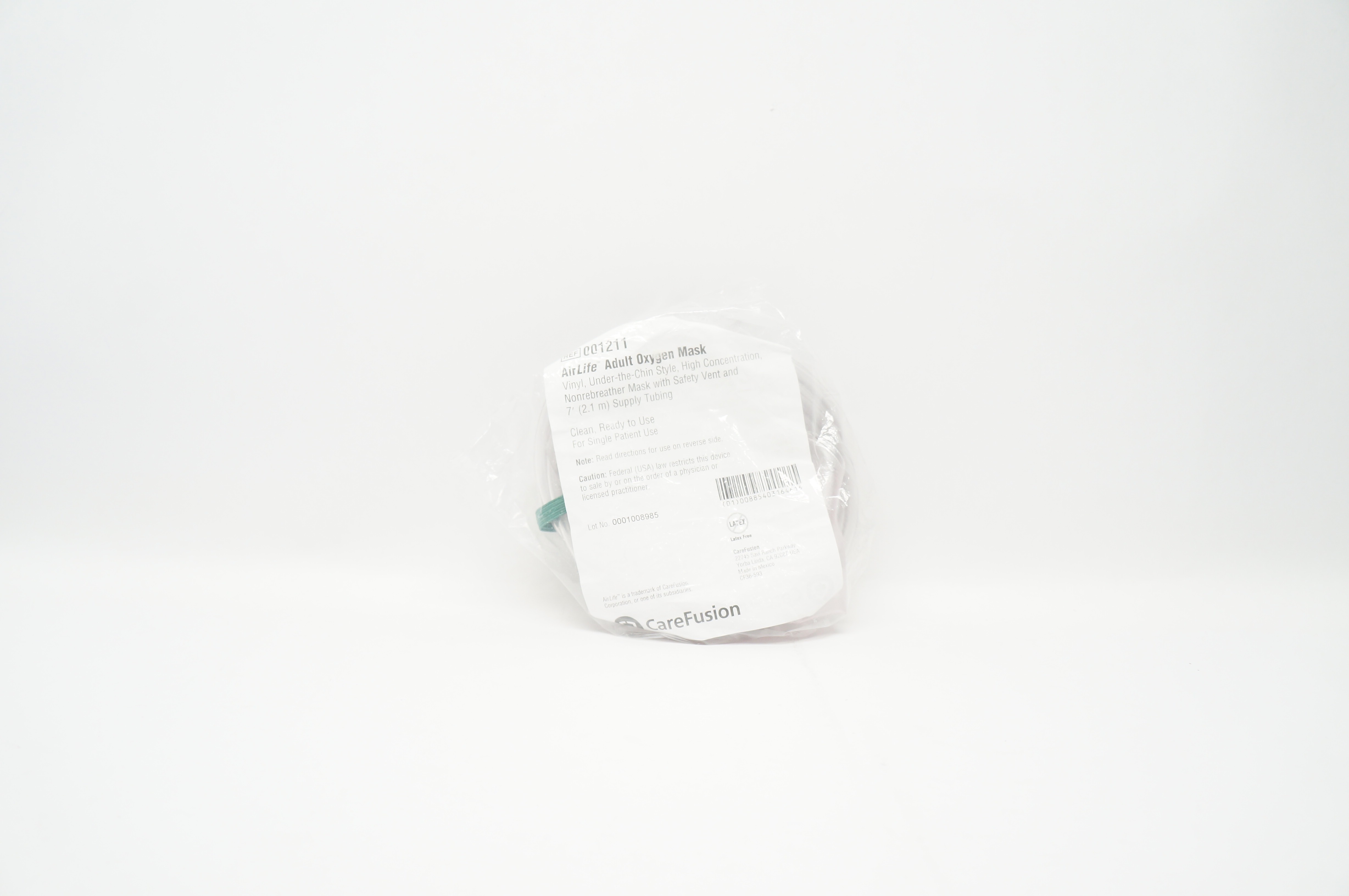 CareFusion 001211 AirLife Adult Oxygen Mask with Safety Vent & 7ft. Tubing