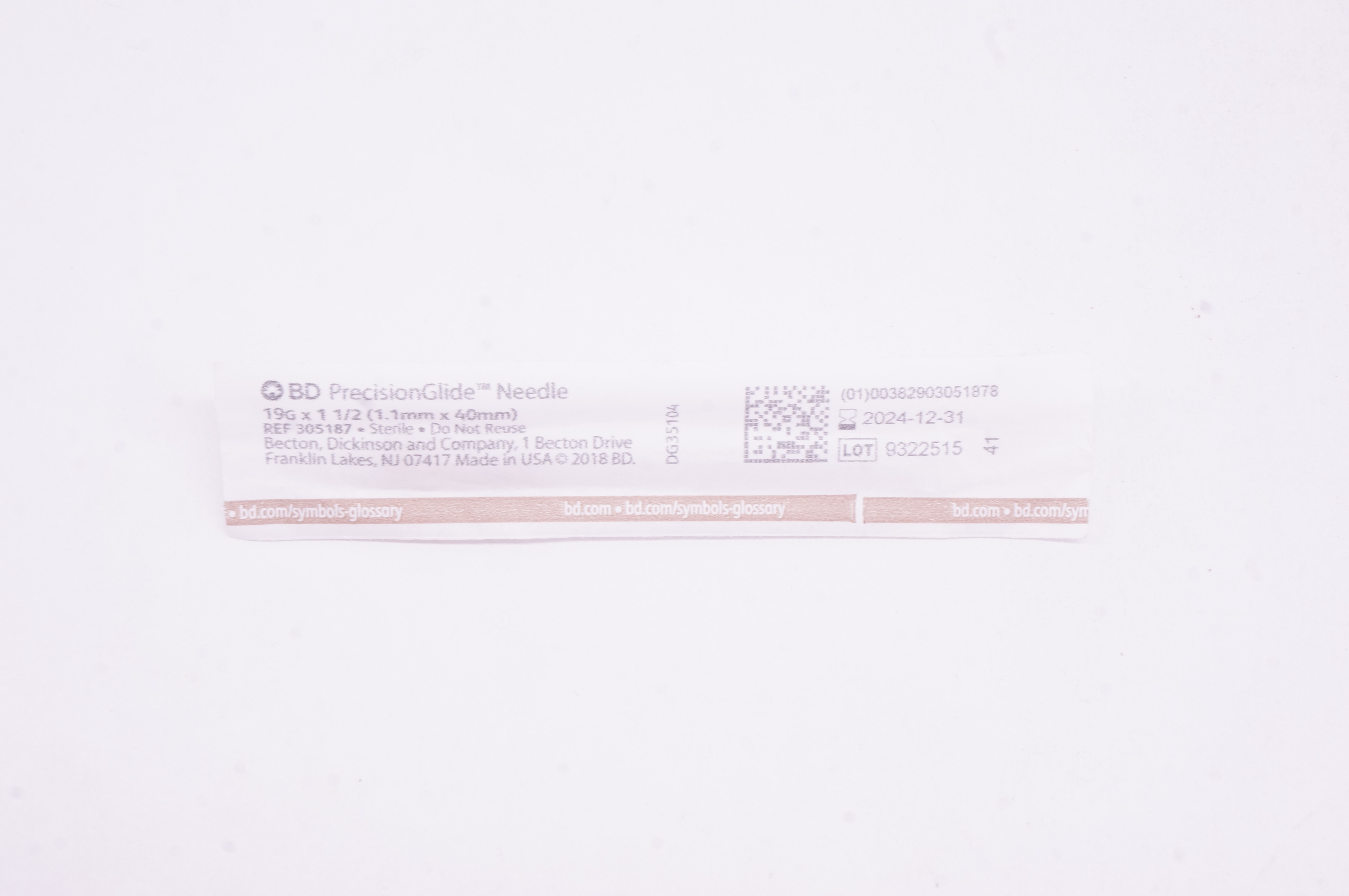 BD 305187 PrecisionGlide Ndle 19G x 1-1/2 inch