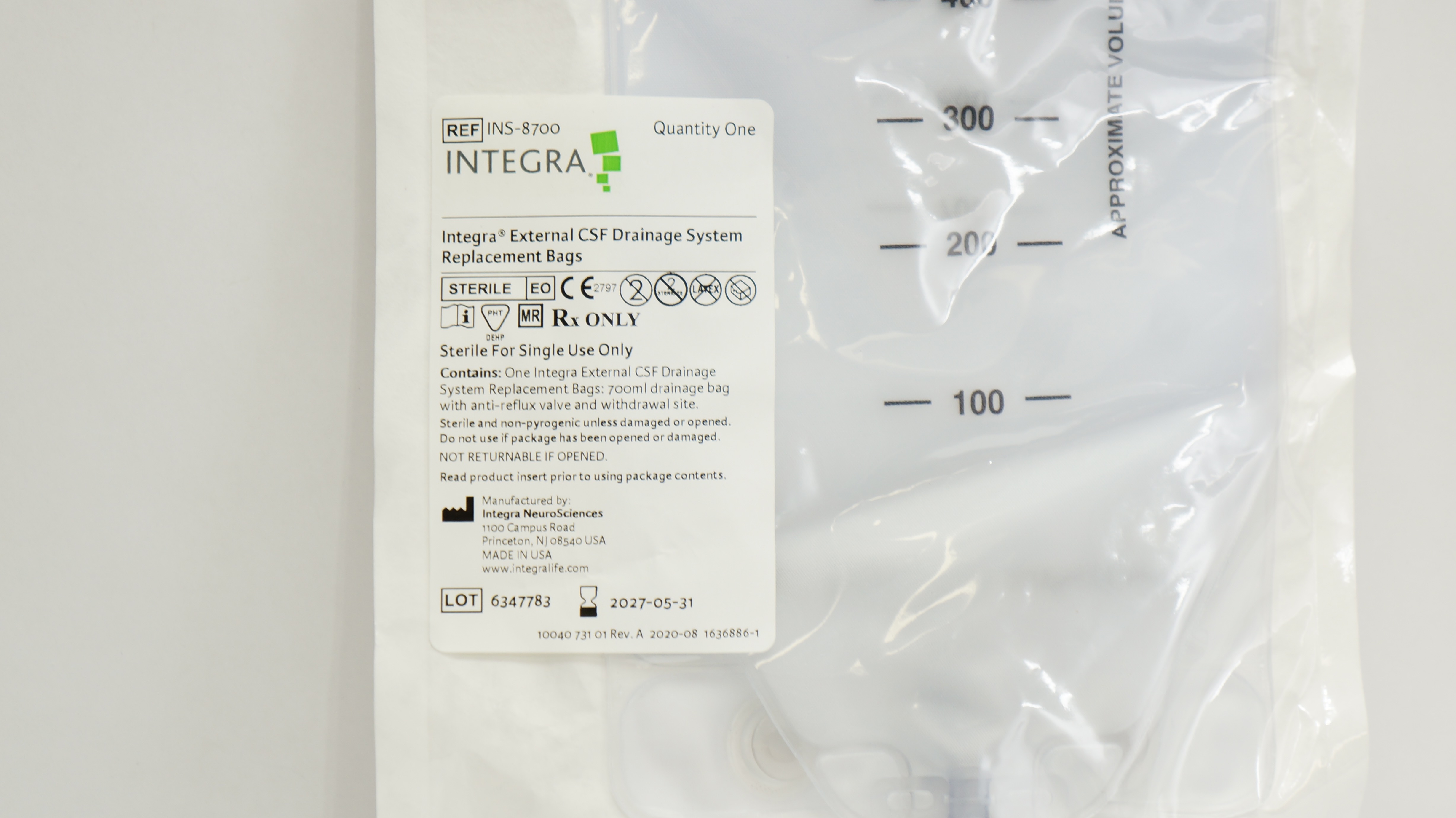 Integra INS-8700 External CSF Drainage System Replacement Bags 700ml