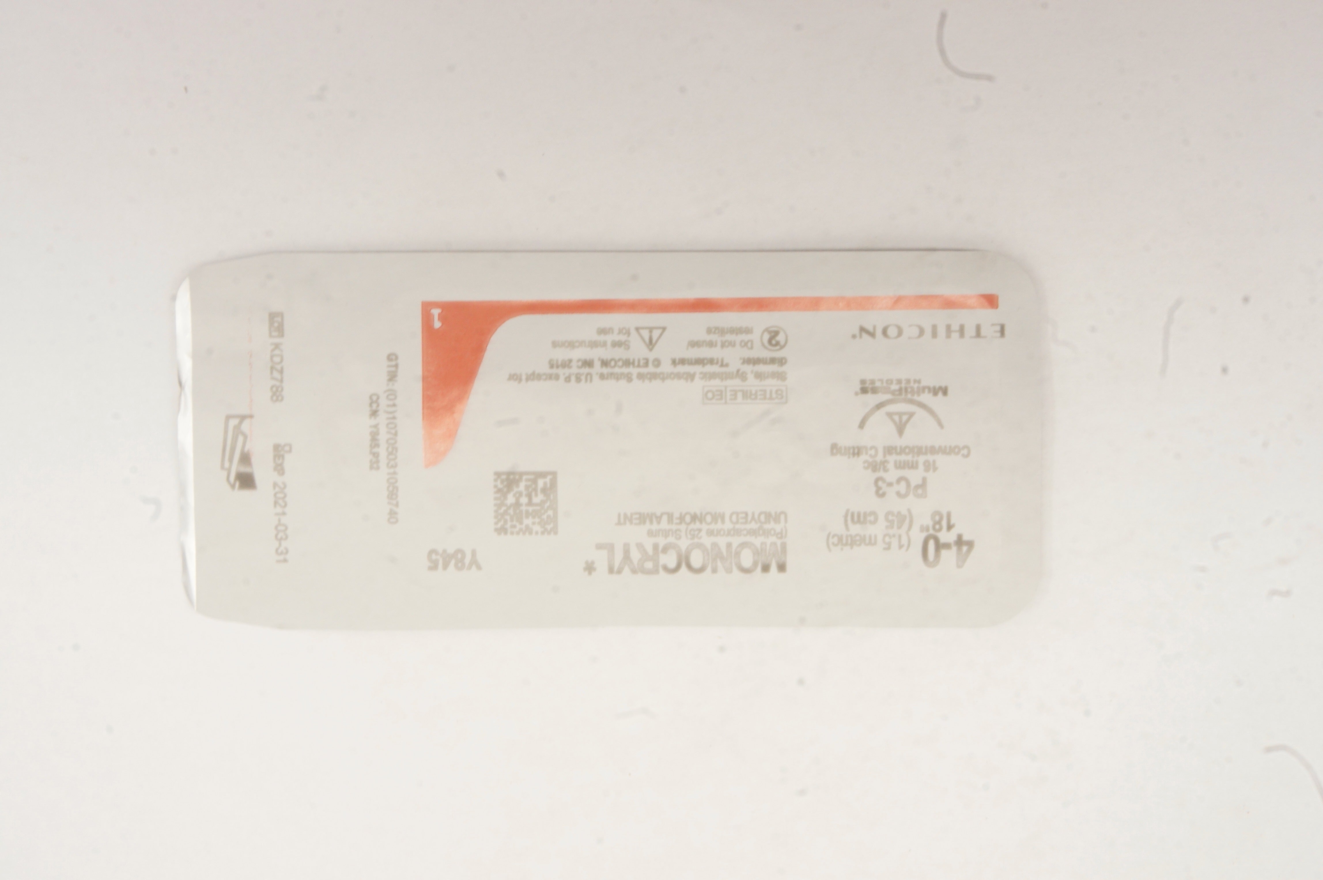Ethicon Y845 4-0 MONOCRYL PC-3 16mm 3/8c Conventional Cutting 18inch (x)