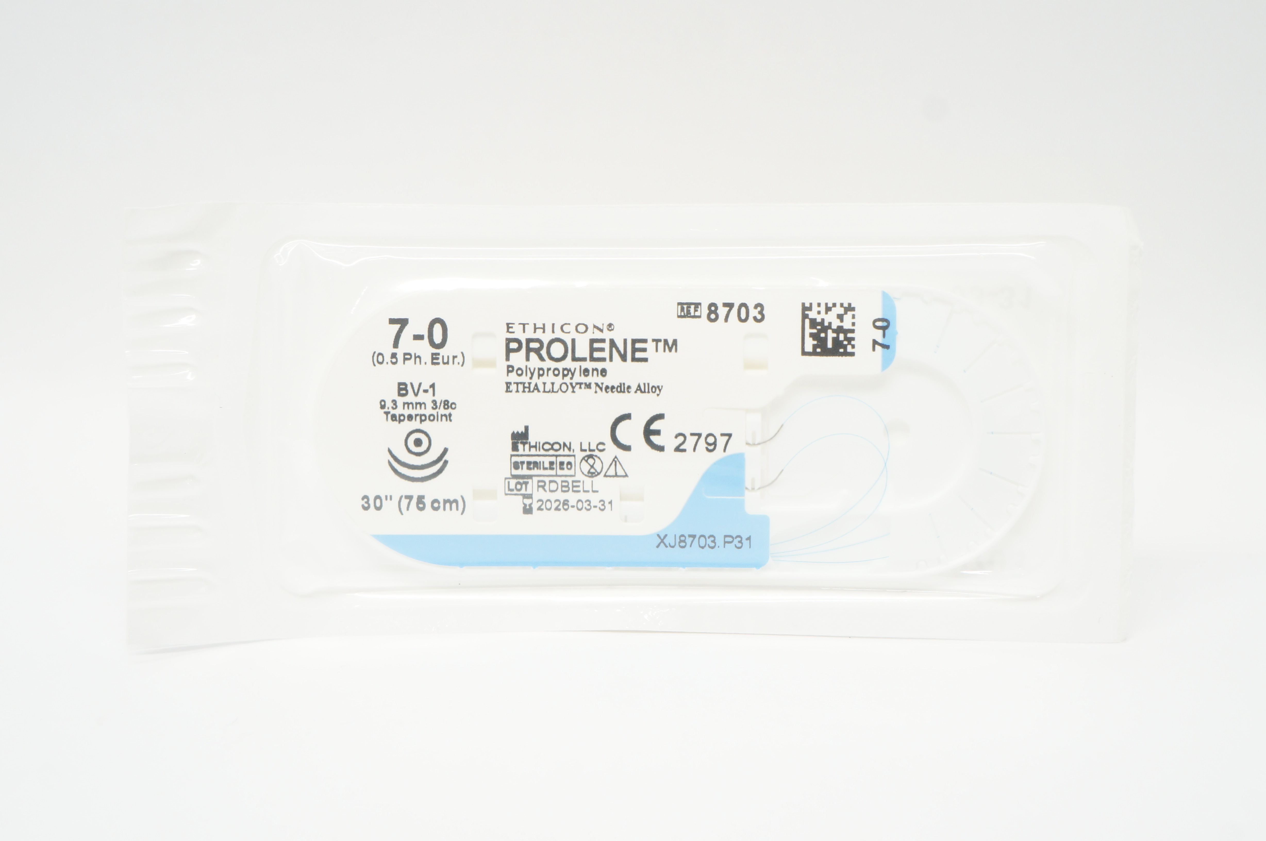 Ethicon 8703 7-0 PROLENE Polypropylene Stre BV-1 9.3mm 3/8c Taperpoint, 30inch