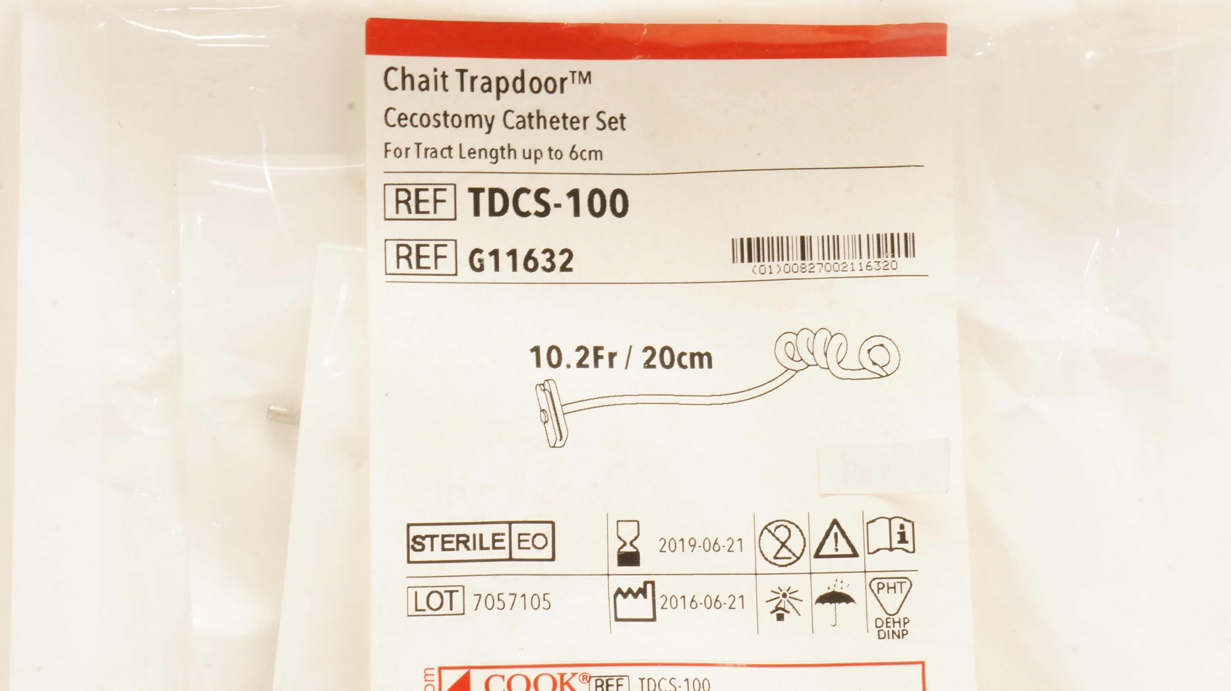 Cook Medical G11632 Chait Trapdoor Cecostomy Catheter Set 10.2Fr