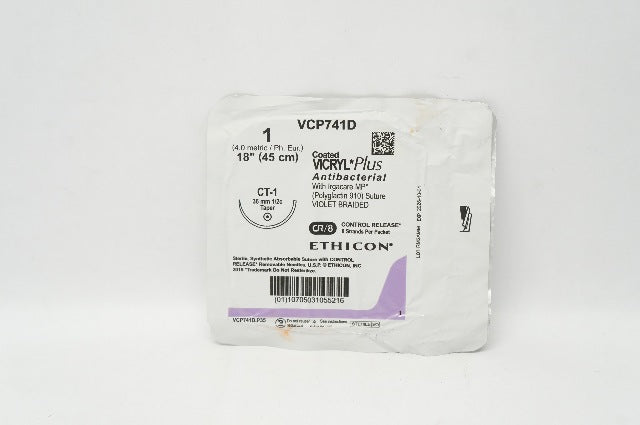 Ethicon VCP741D VICRYL Plus 1 CT-1 36mm 1/2c Taper, 18inch