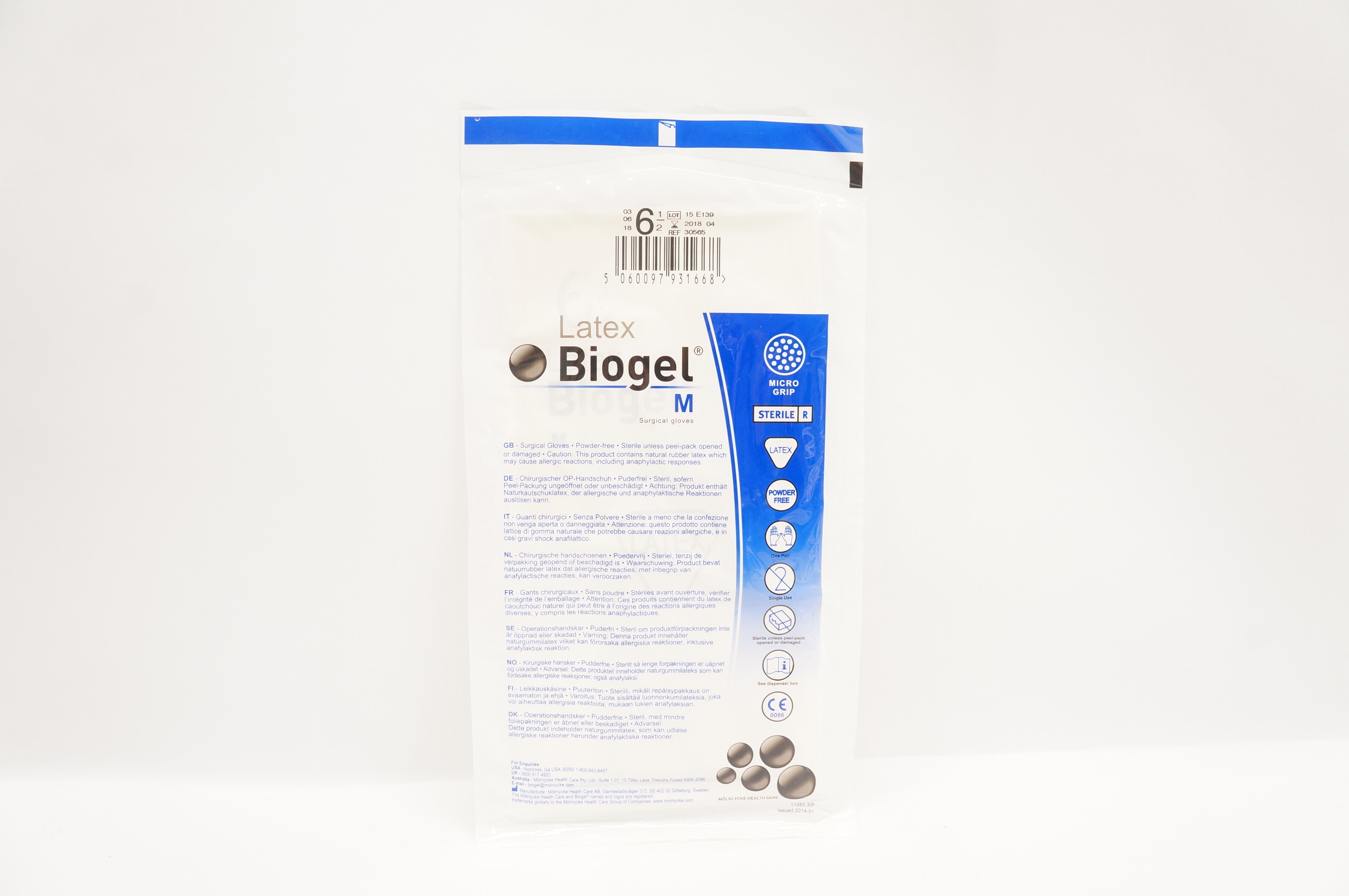 Molnlycke Healthcare 30565 Latex Biogel Surgical Gloves M, Size 6-1/2 (x)