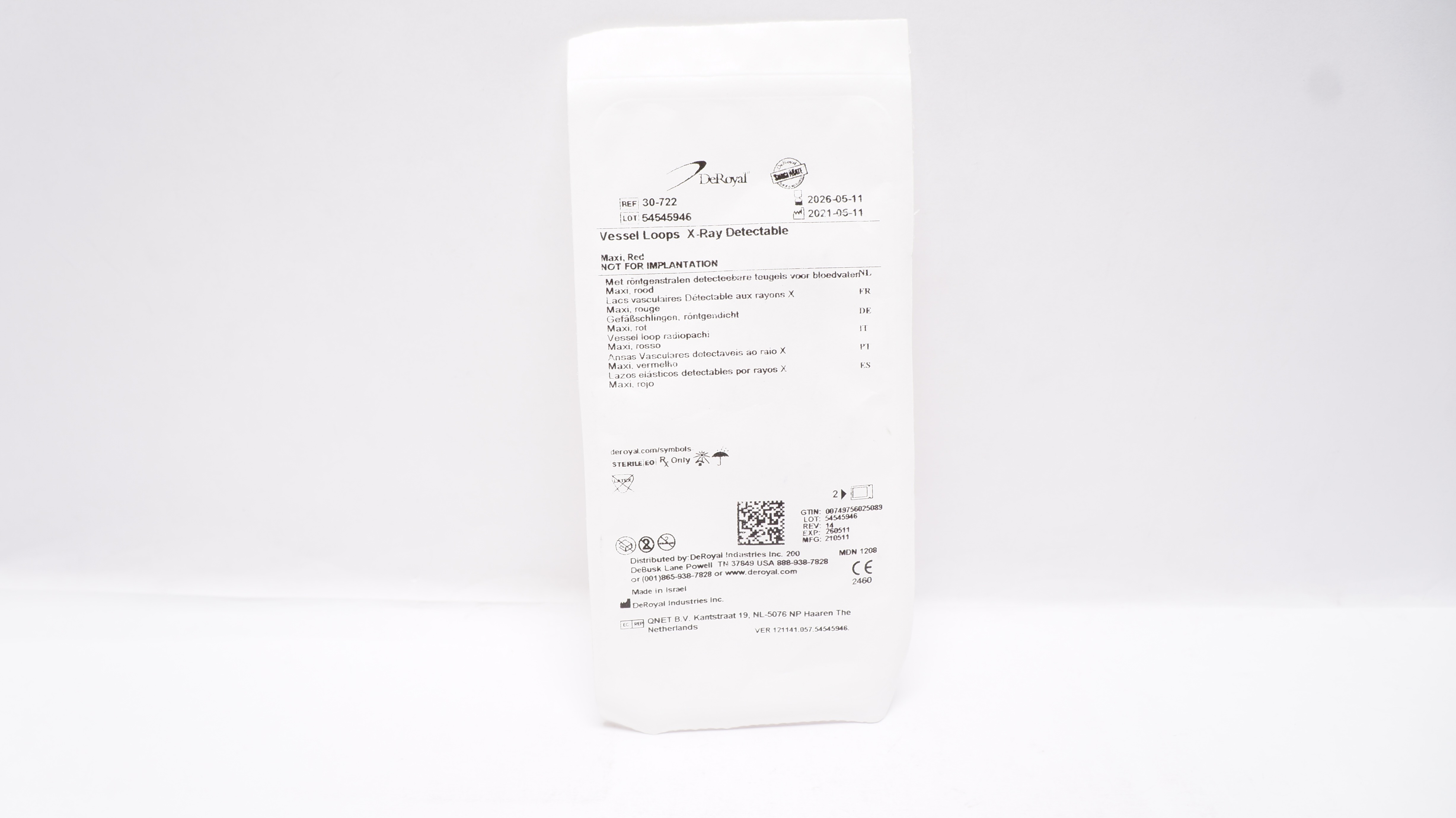 DeRoyal 30722 Vessel Loops XRay Detectable, Maxi, Red