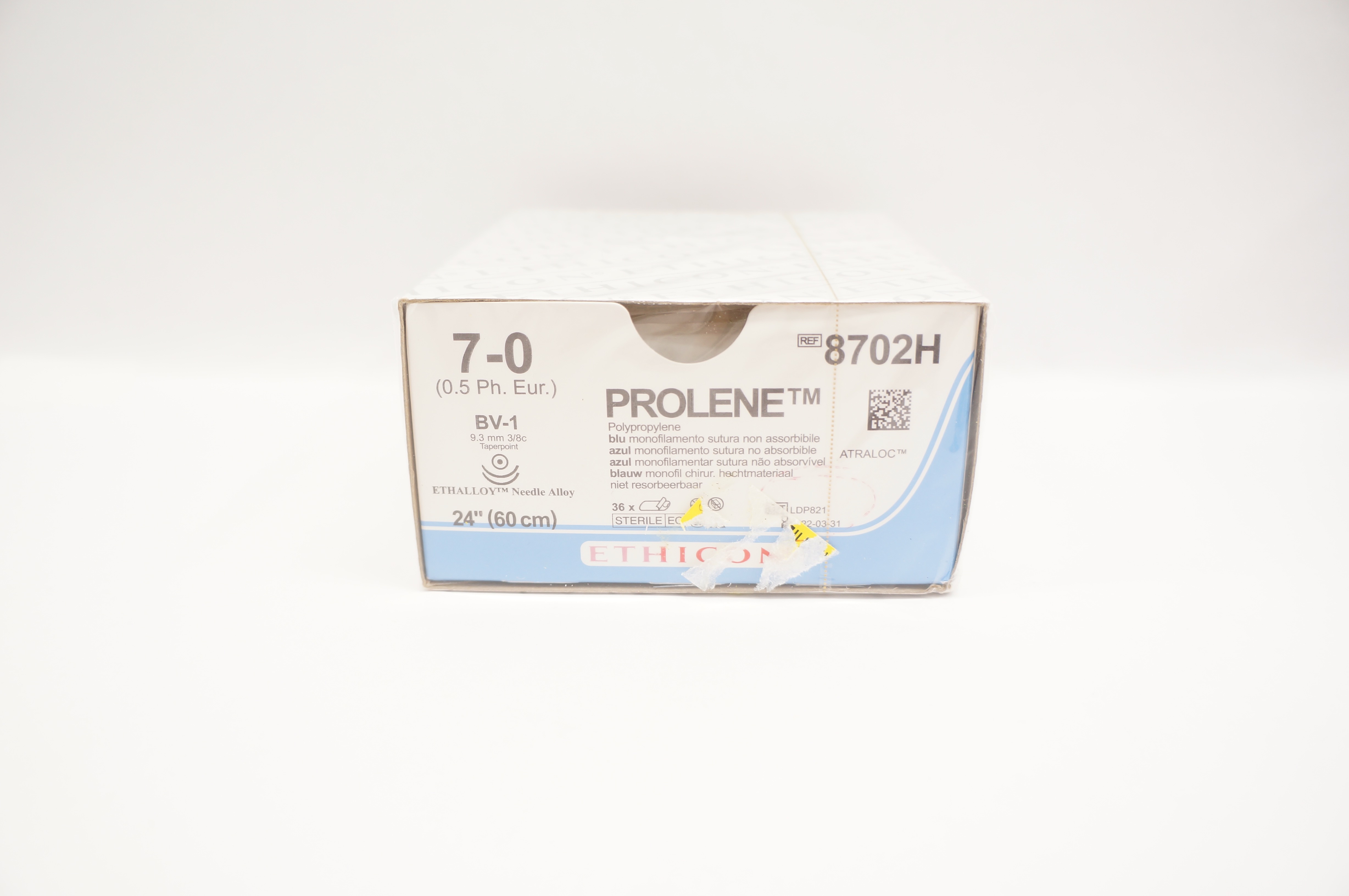 Ethicon 8702H Prolene Polypropylene 7-0 BV-1 9.3mm 3/8c 24In - Box of 36 (x)