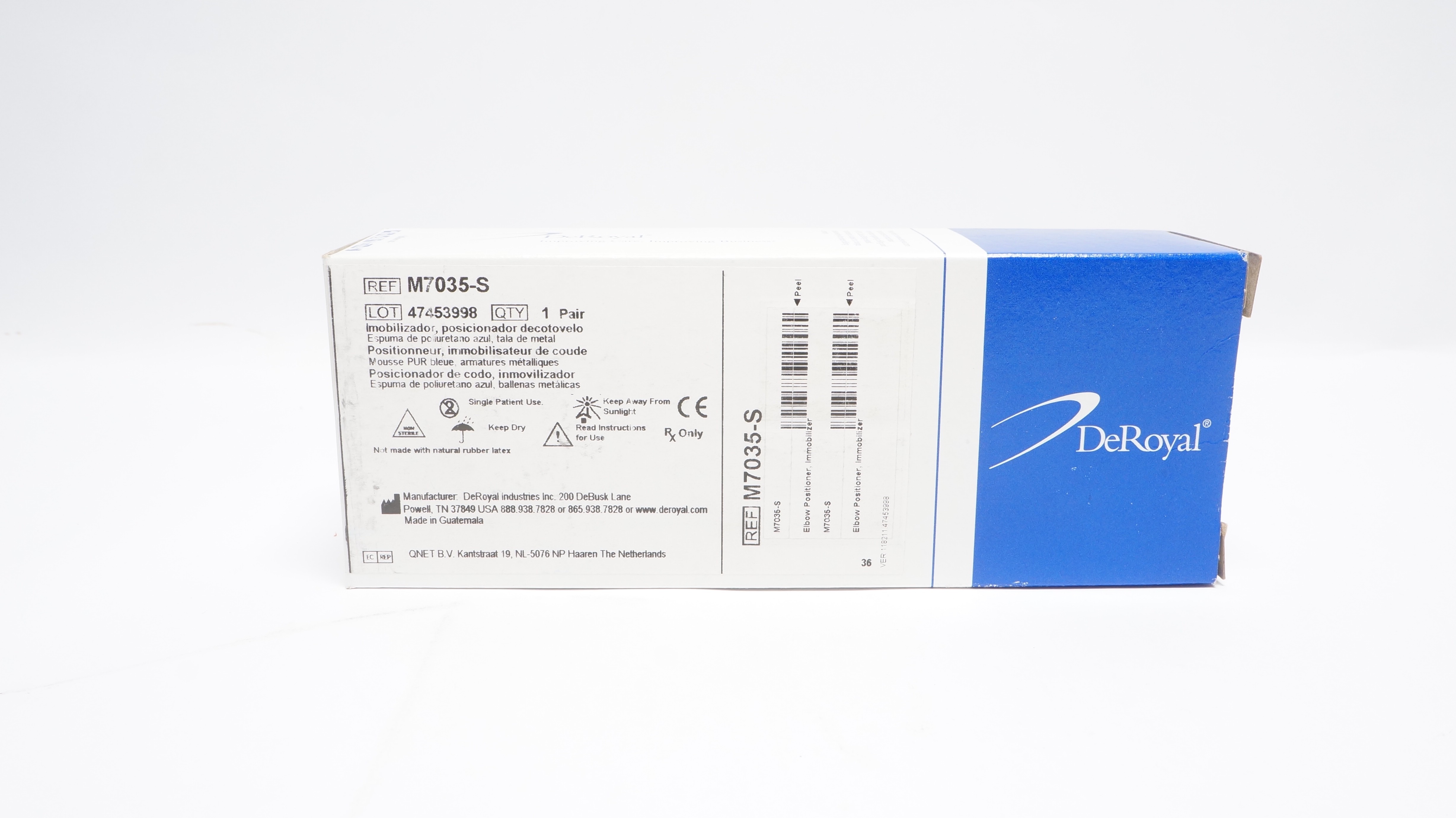 DeRoyal M7035-S Elbow Positioner, Immobilizer, Blue Purr Foam 7In x 11-1/2In