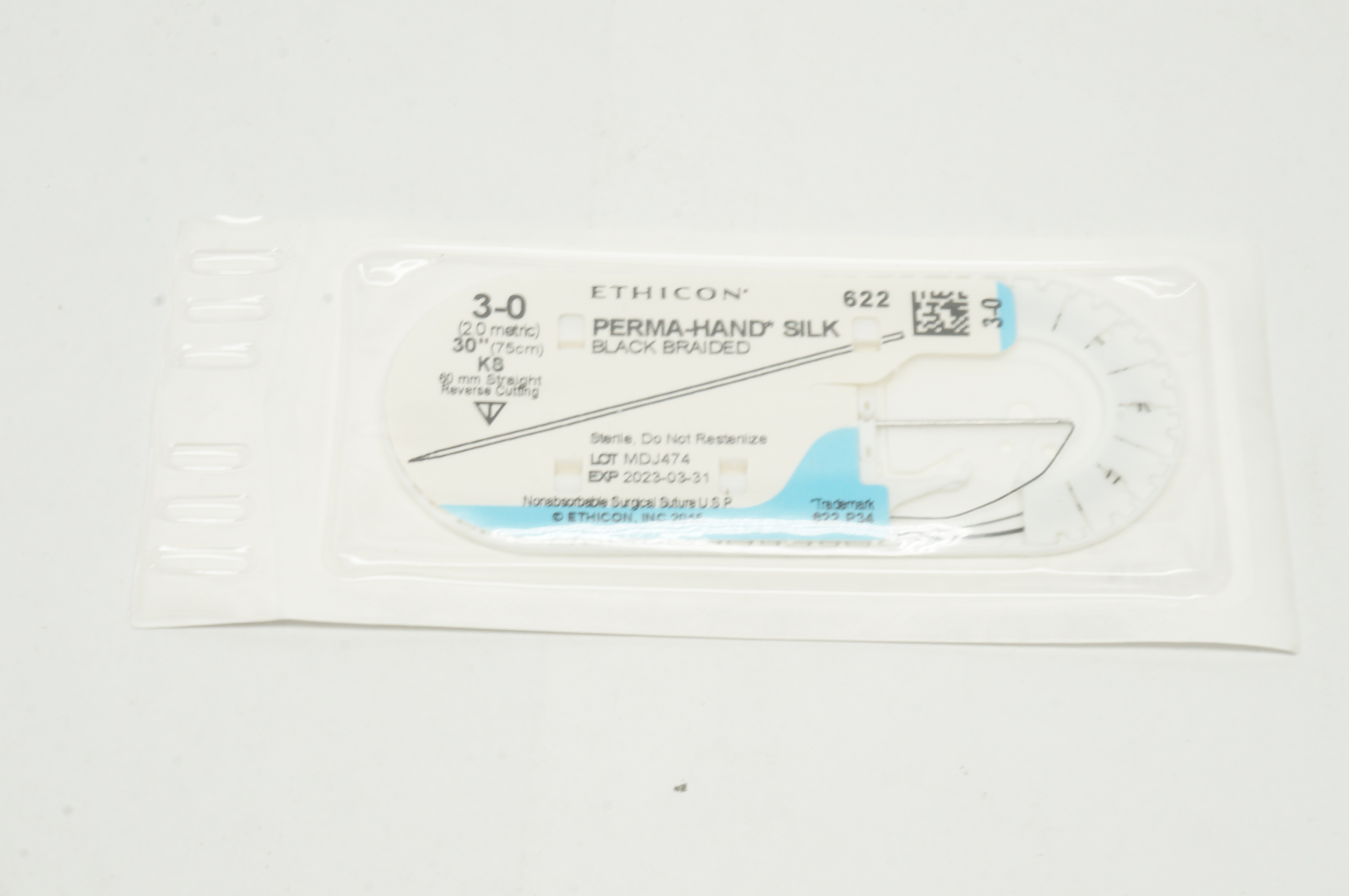 Ethicon 622 3-0 Perma-Hand Silk Stre KS 60mm Straight Reverse Cutting 30inch (x)