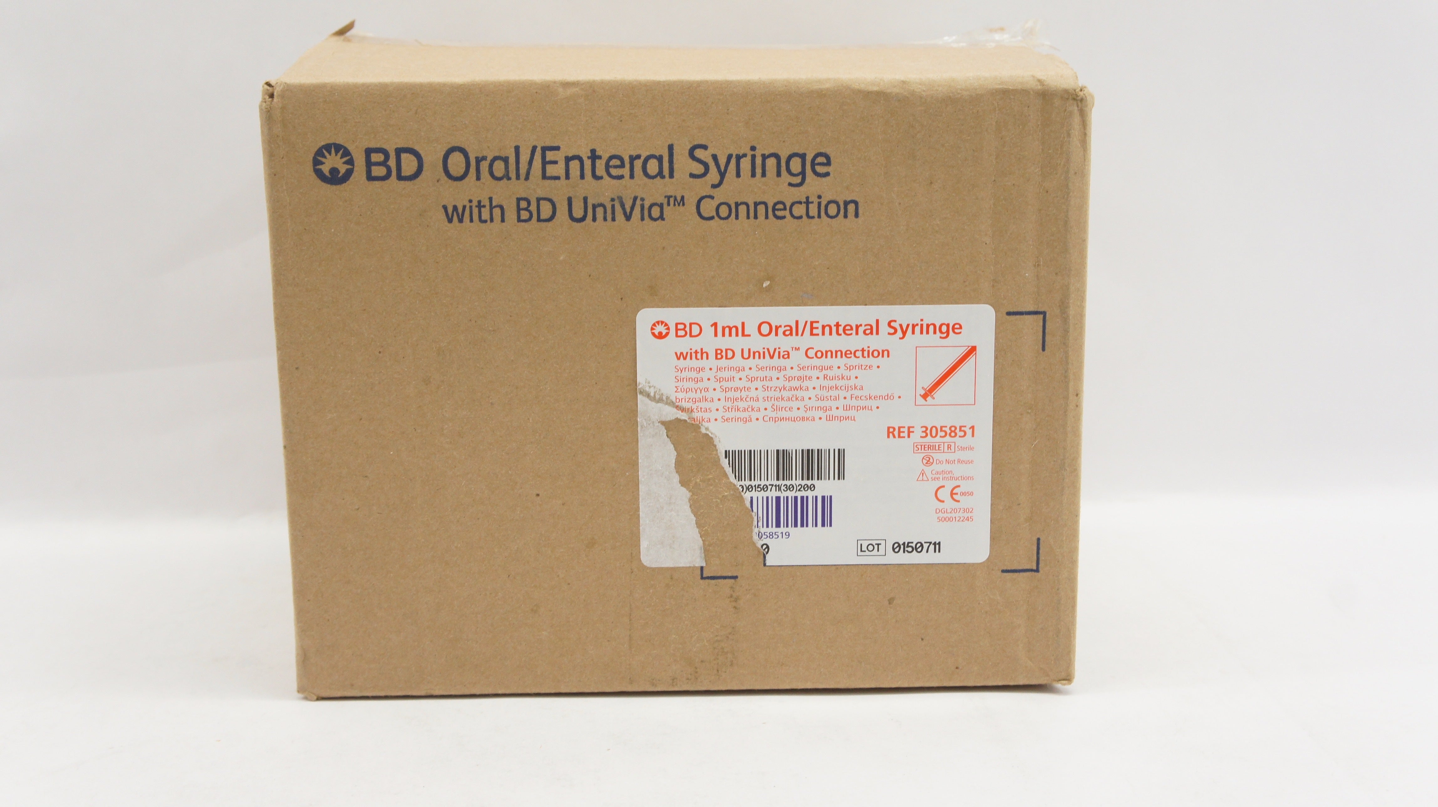 BD 305851 Oral/Enteral Syringe W/BD UniVia Connection 1mL - Case of 200