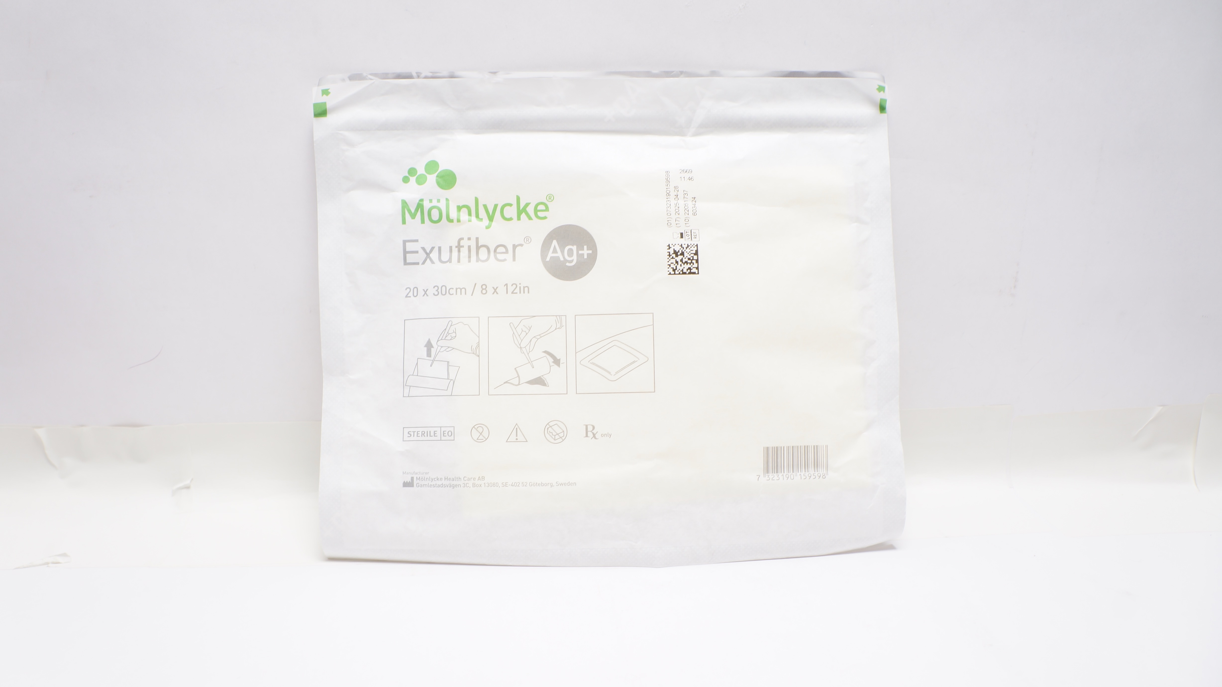 Molnlycke 60342400 Exufiber Ag+ Antimicrobial Gelling Fiber Dressing 8