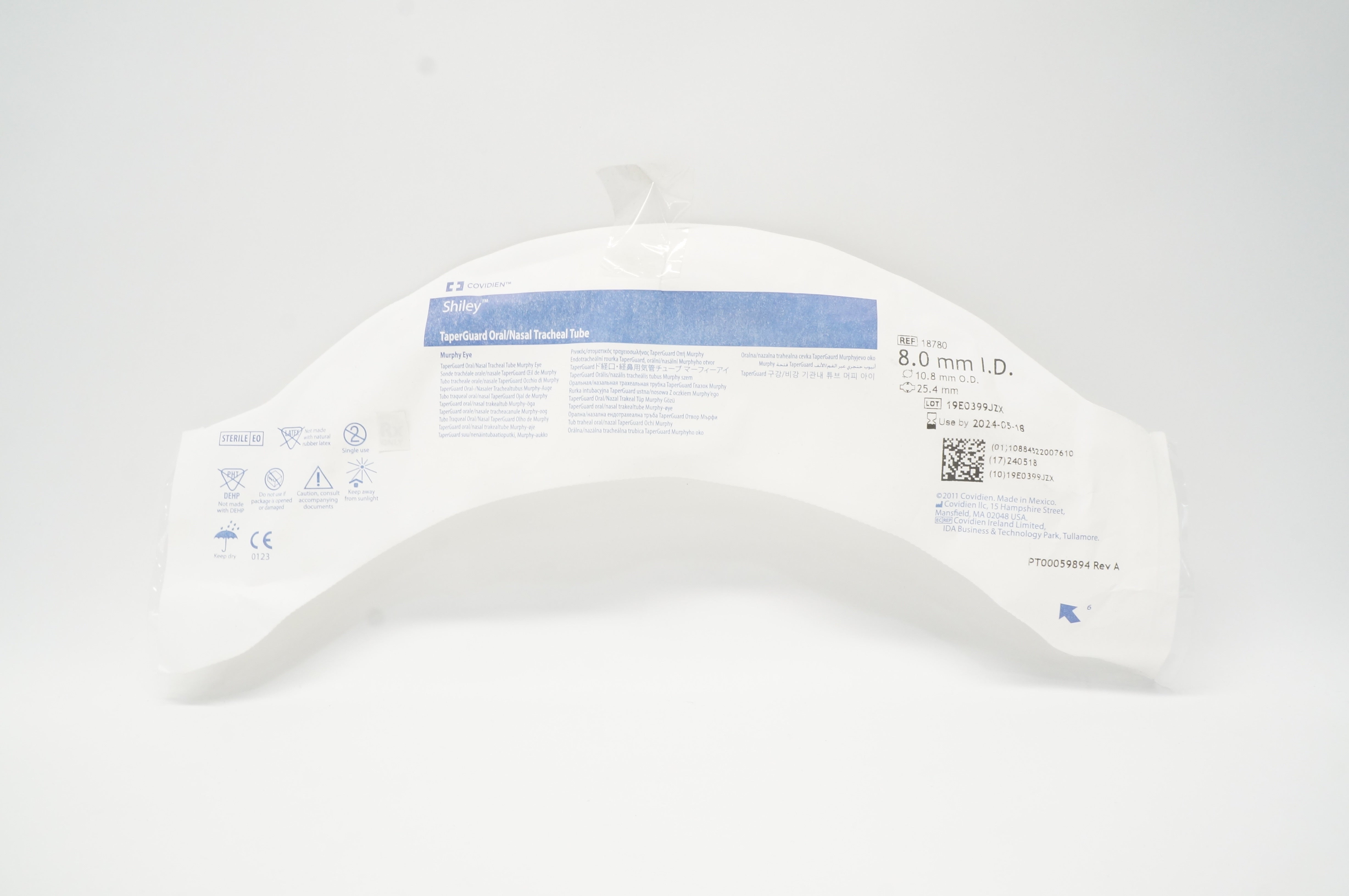 Covidien 18780 Shiley TaperGuard Oral/Nasal Tracheal Tube 8.0mm ID x10.8mm OD(x)