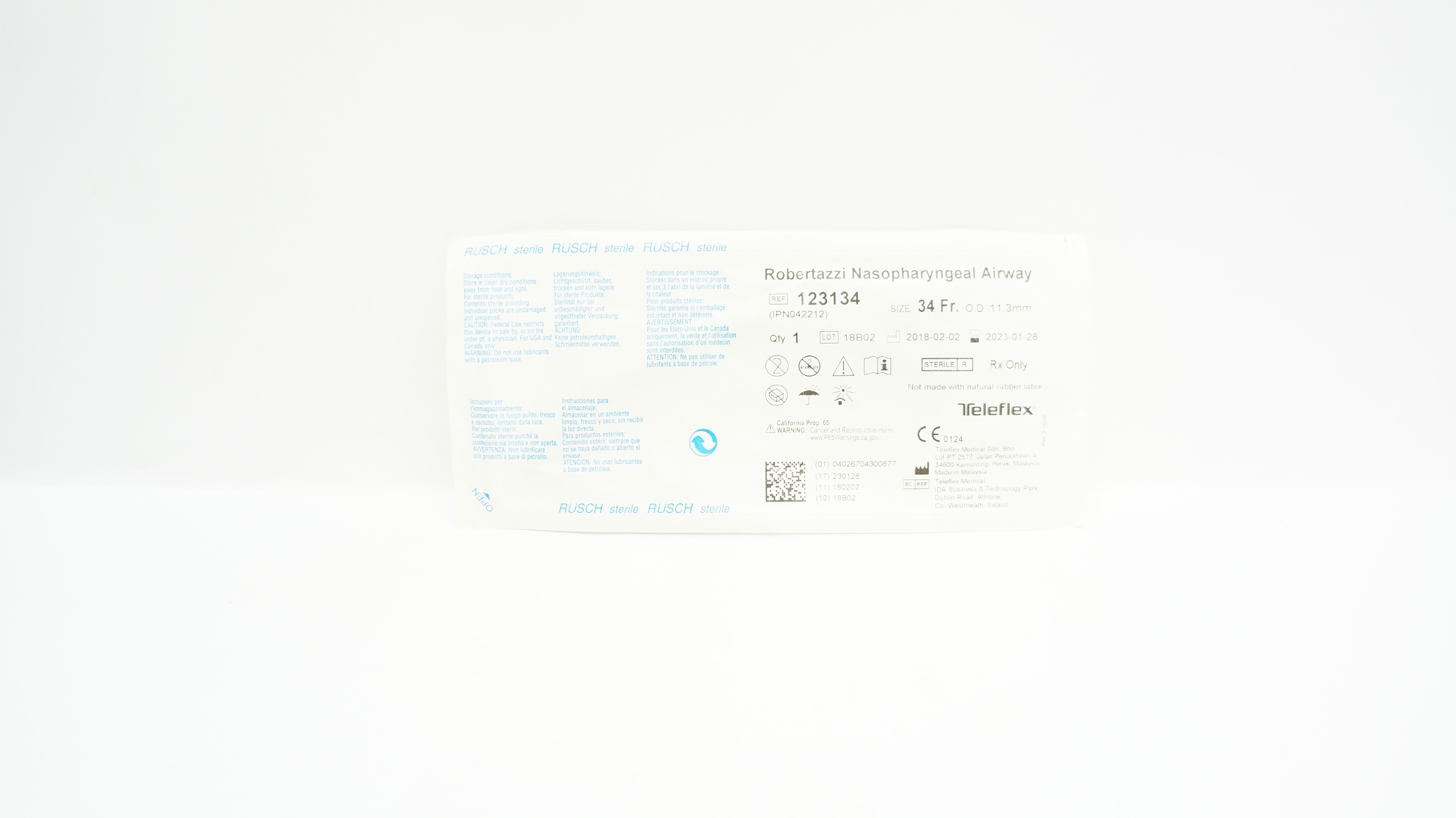 Teleflex 123134 Robertazzi Nasopharyngeal Airway 34Fr x 11.3mm OD (x)
