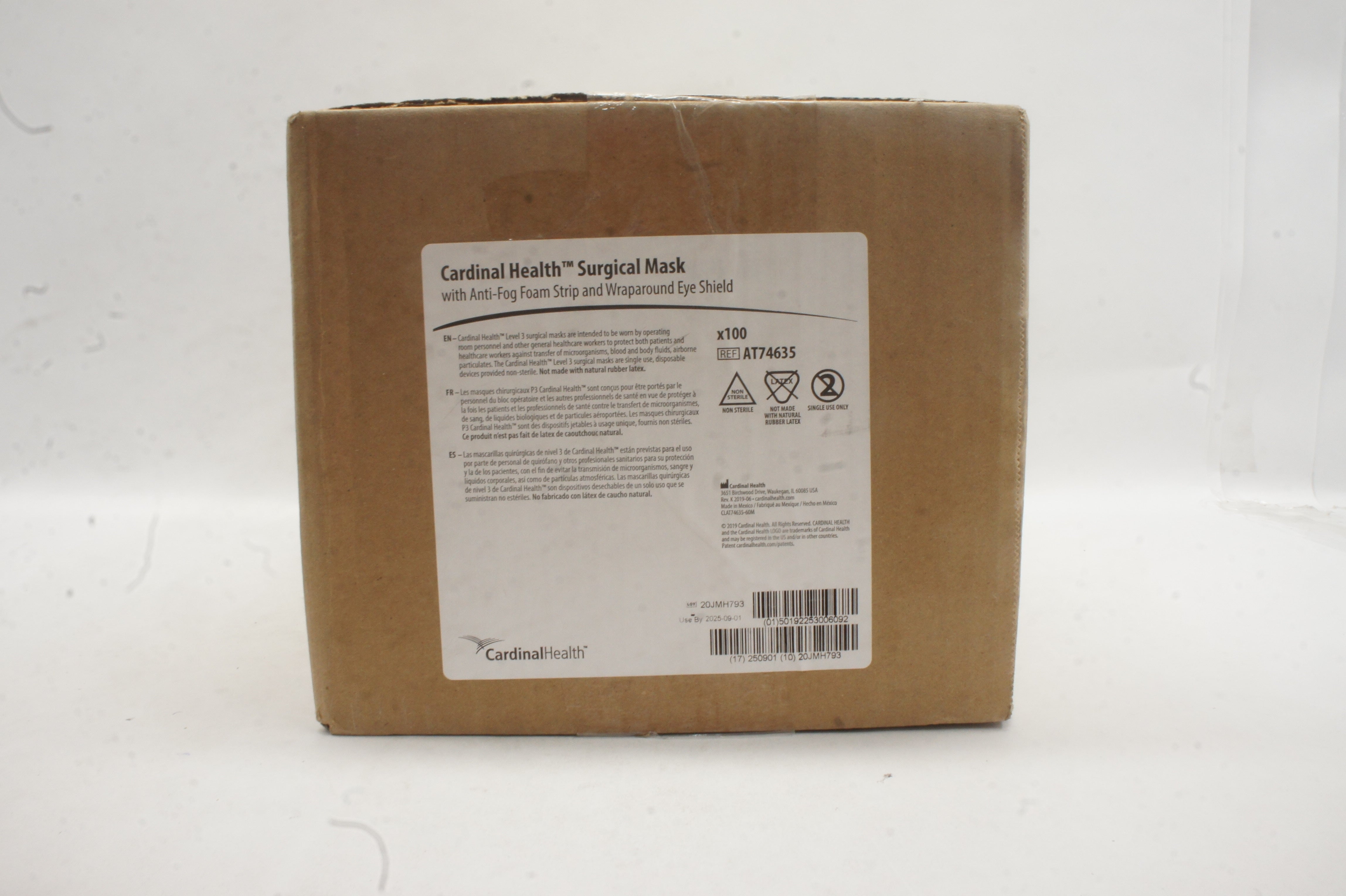 Cardinal Health AT74635 Surgical Mask 160mm Hg - Case of 100