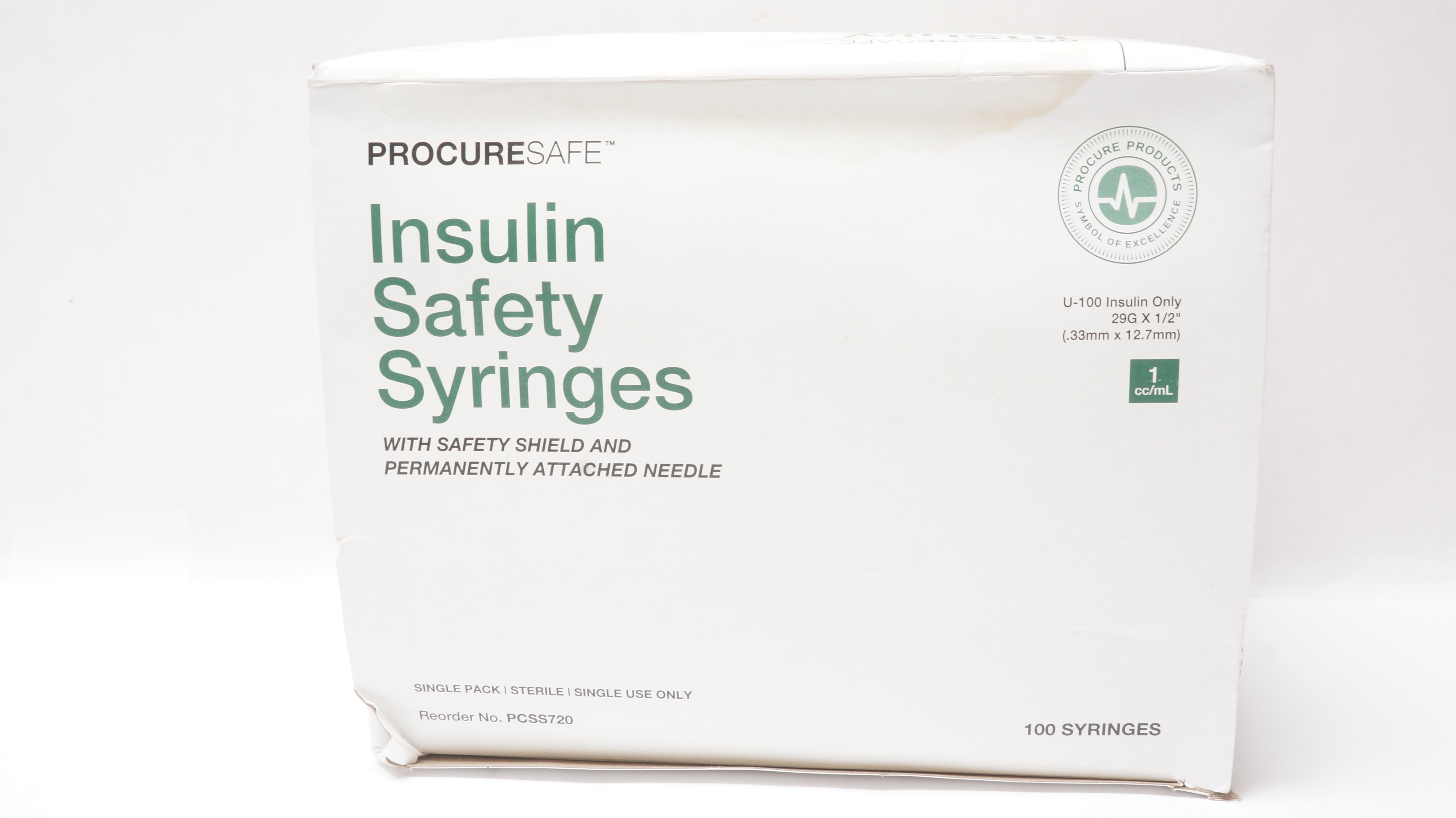 Prosafe Syrup ProcureSafe PCSS720 Insulin Safety Syringes 1cc/ml 29G x 1/2inch - Box ...