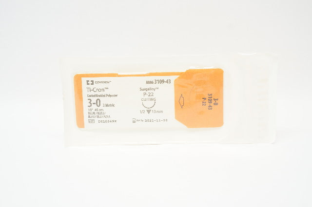Covidien 3109-43 Ti-Cron Coated Braided Polyester 3-0 18inch P-22 (x)