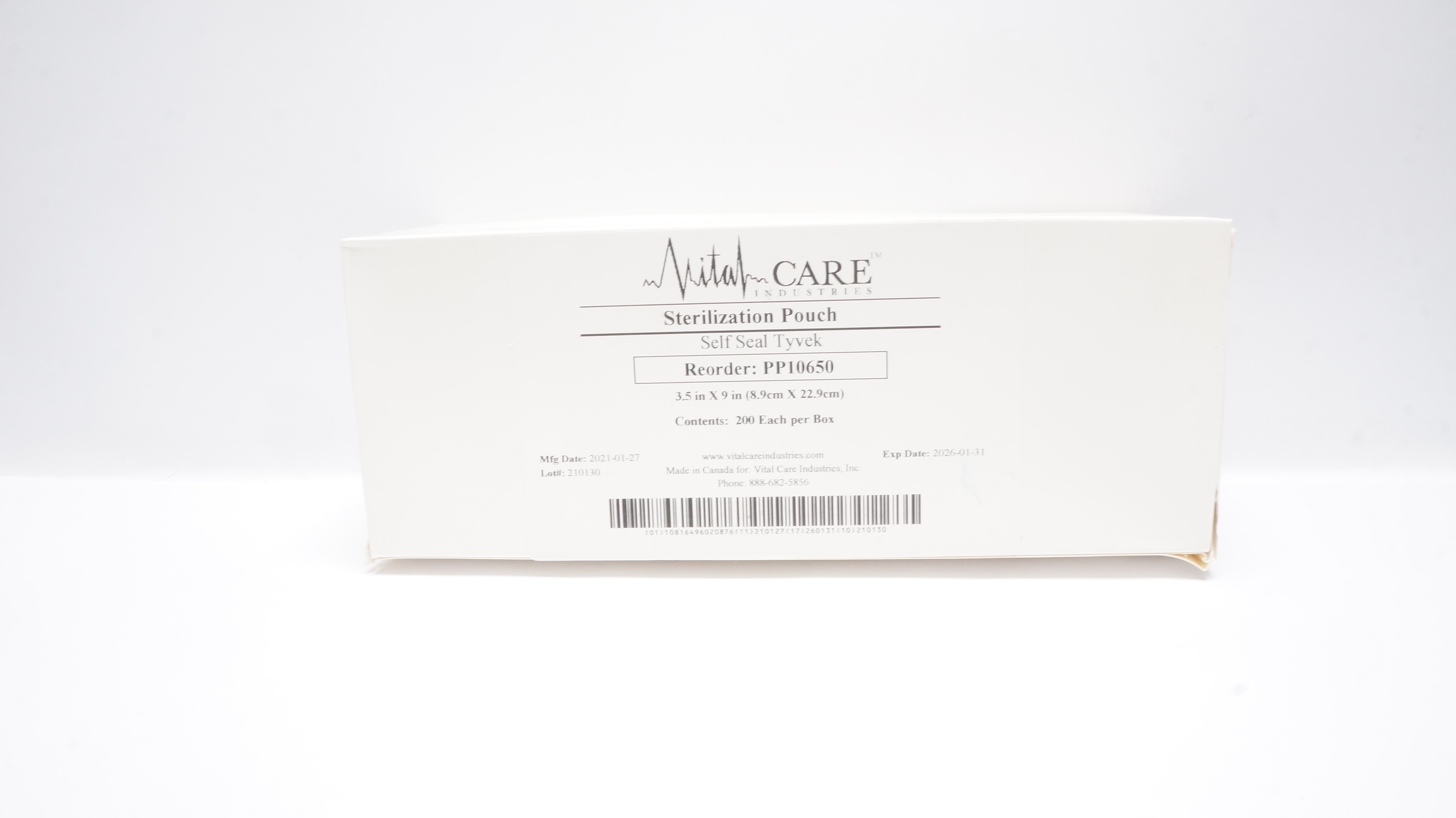 Vital Care PP10650 Sterilization Pouch 3.5inch x 9inch - Box of 200