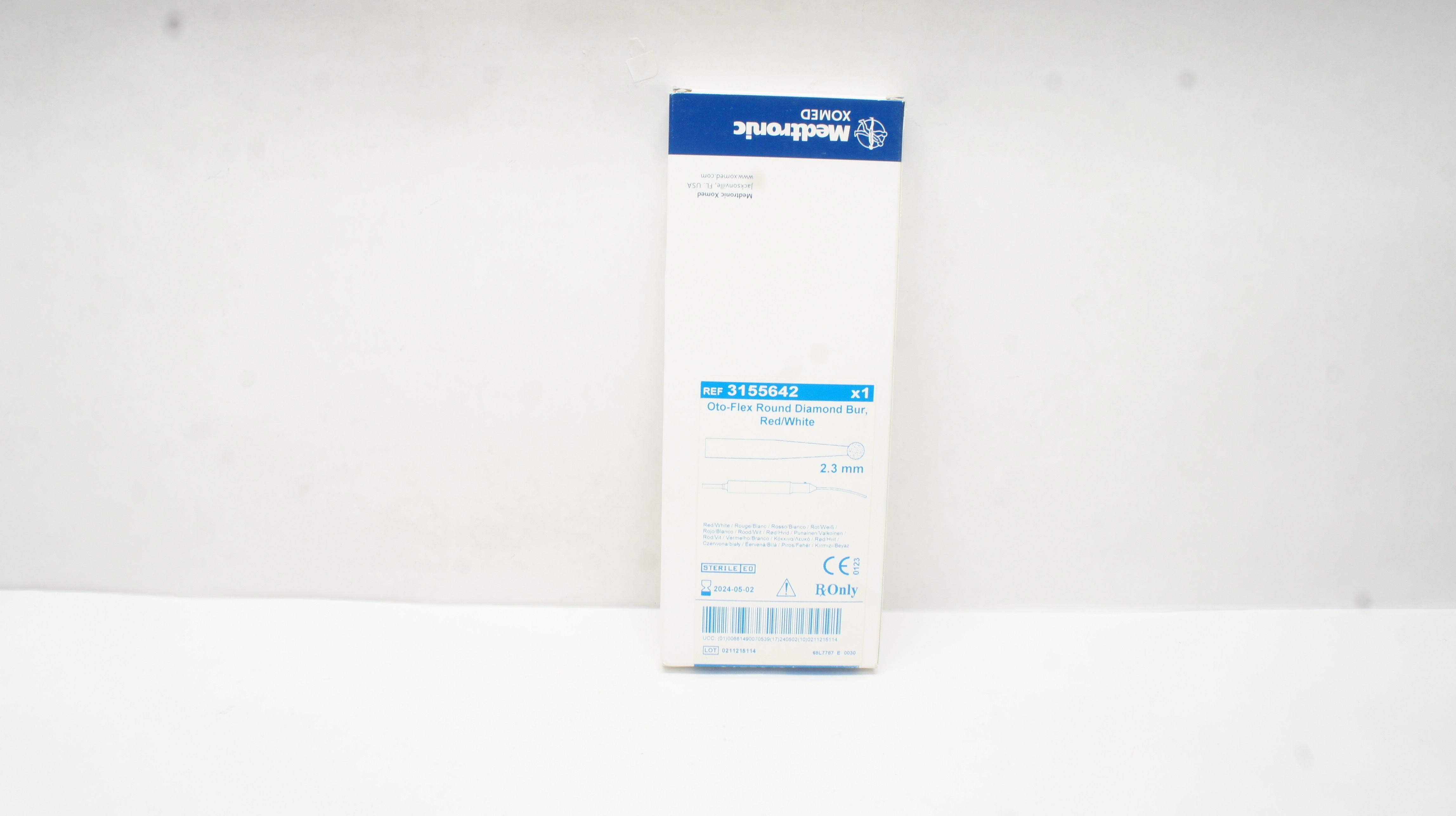 Medtronic Xomed 3155642 Oto-Flex Round Diamond Bur, Red/White 2.3mm (x)