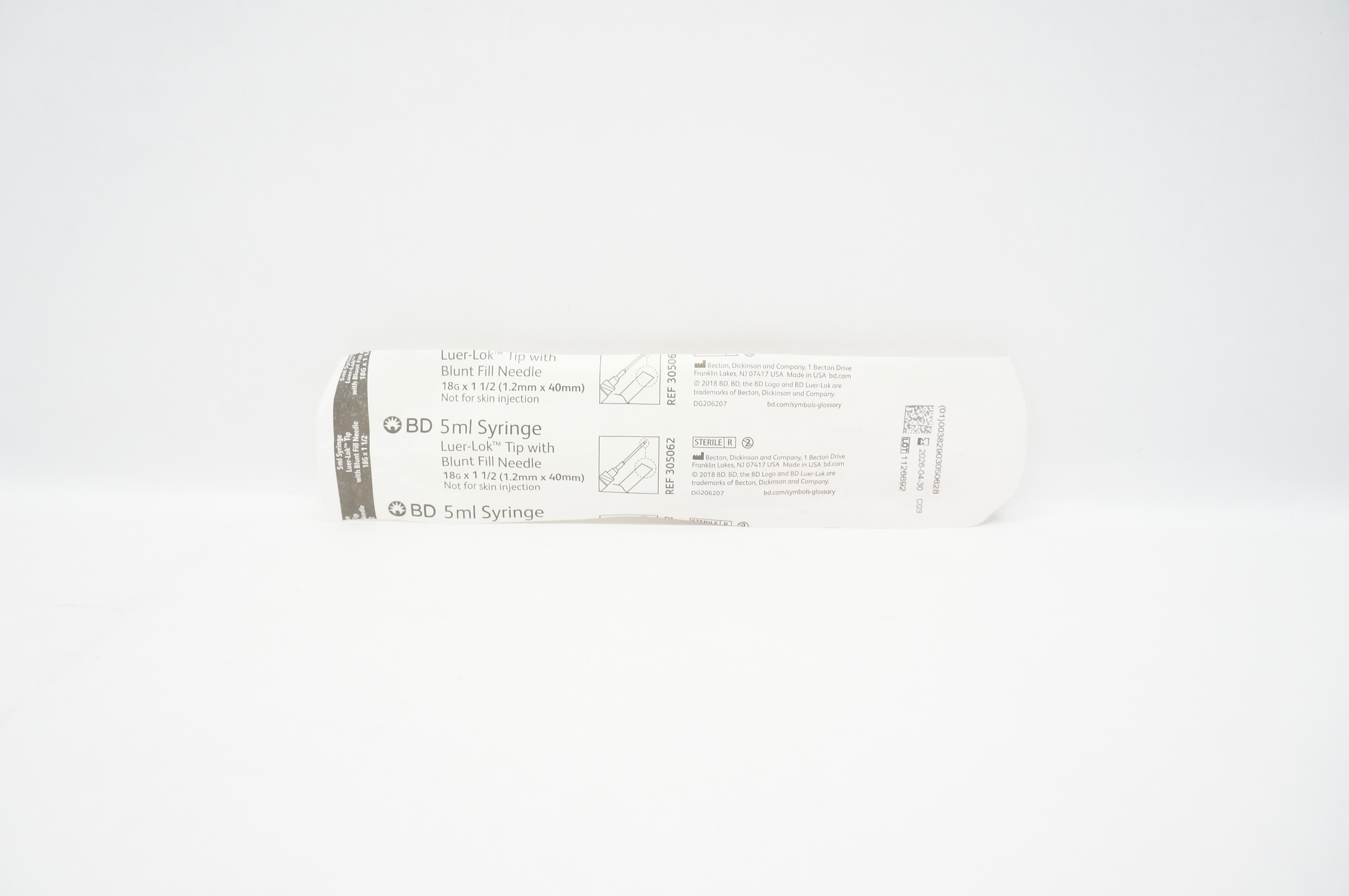 BD 305062 Syringe Luer-Lock Tip with Blunt Fill Ndle 5ml 18G x 1 1/2inch