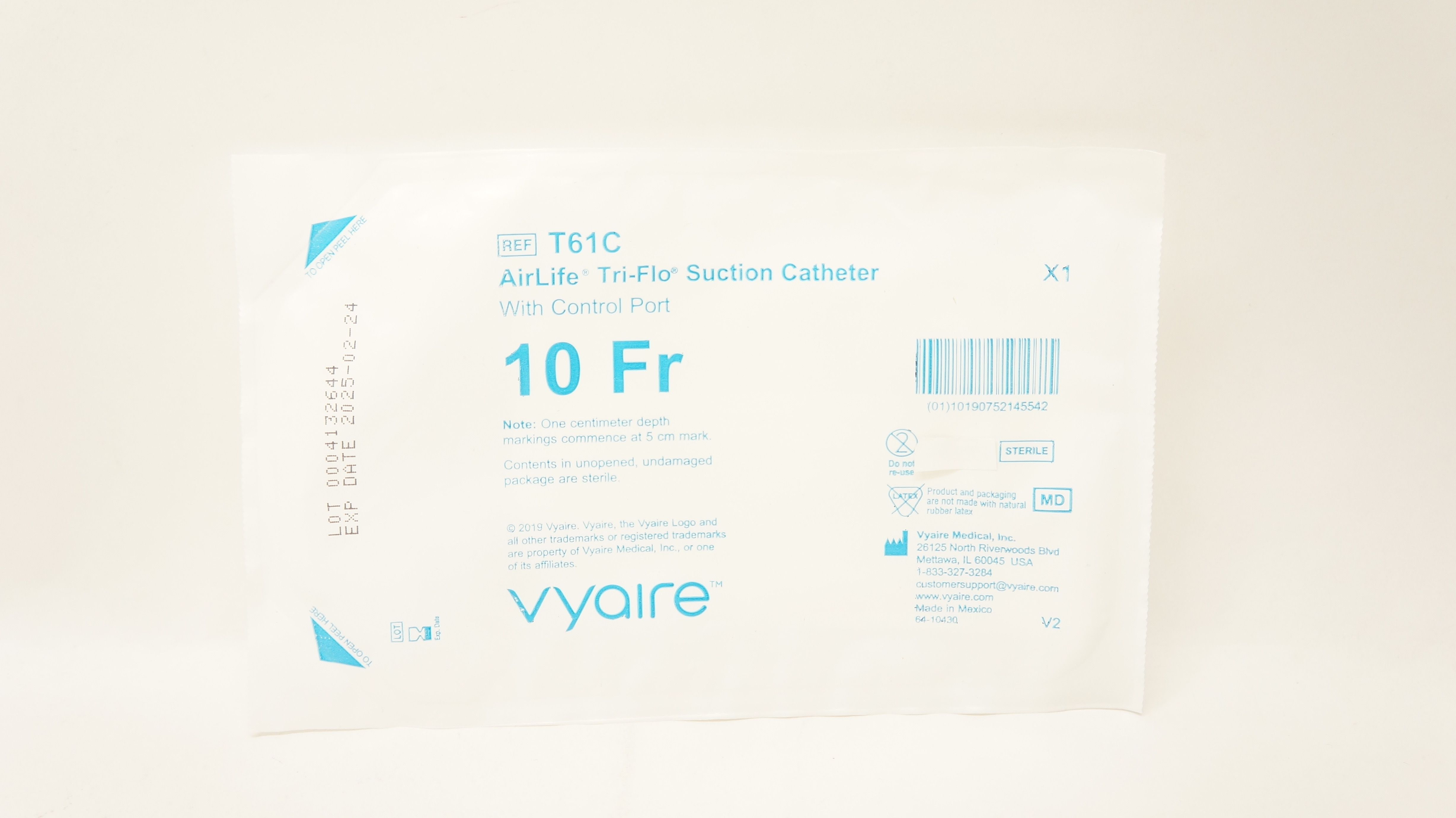 Vyaire T61C Airlife Tri-Flo Suction Cath. w/Control Port 10Fr
