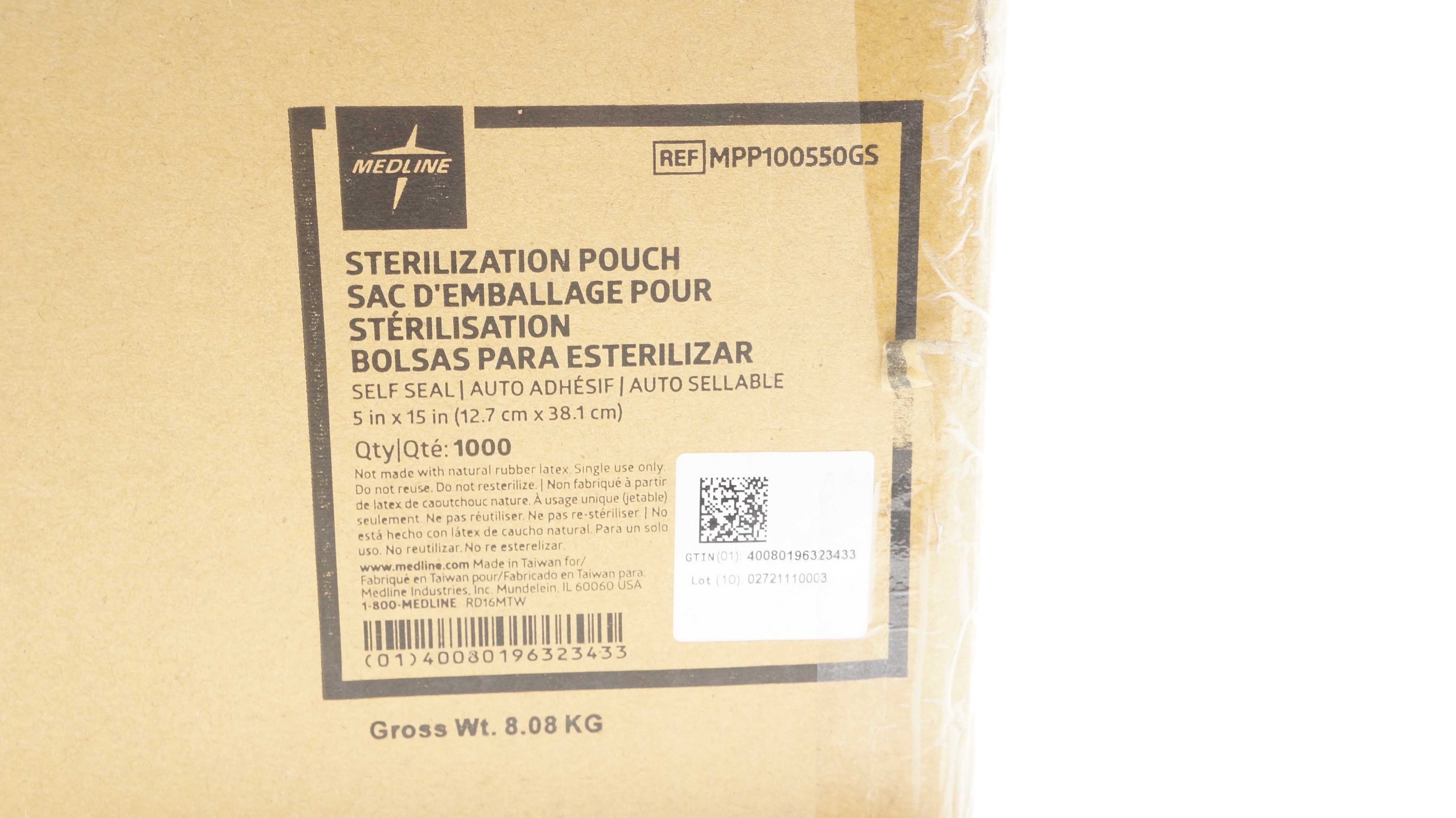 Medline MPP100550GS Sterilization Pouch Self Seal 5inch x 15inch - Case of 1000