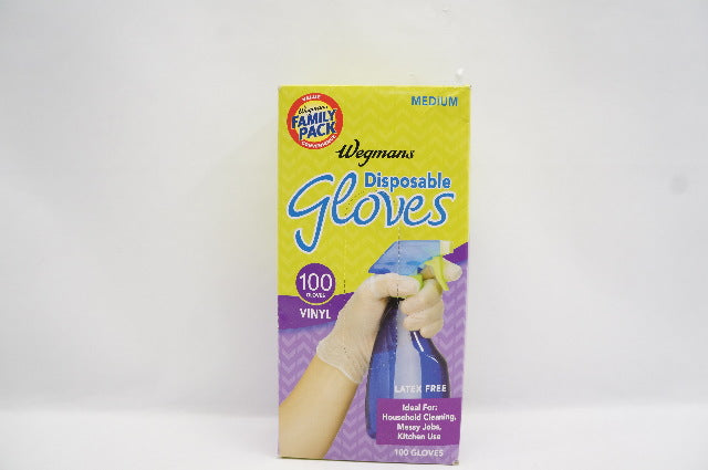 Wegmans Disposable Vinil Latex Free Gloves, Medium -Pack of 100
