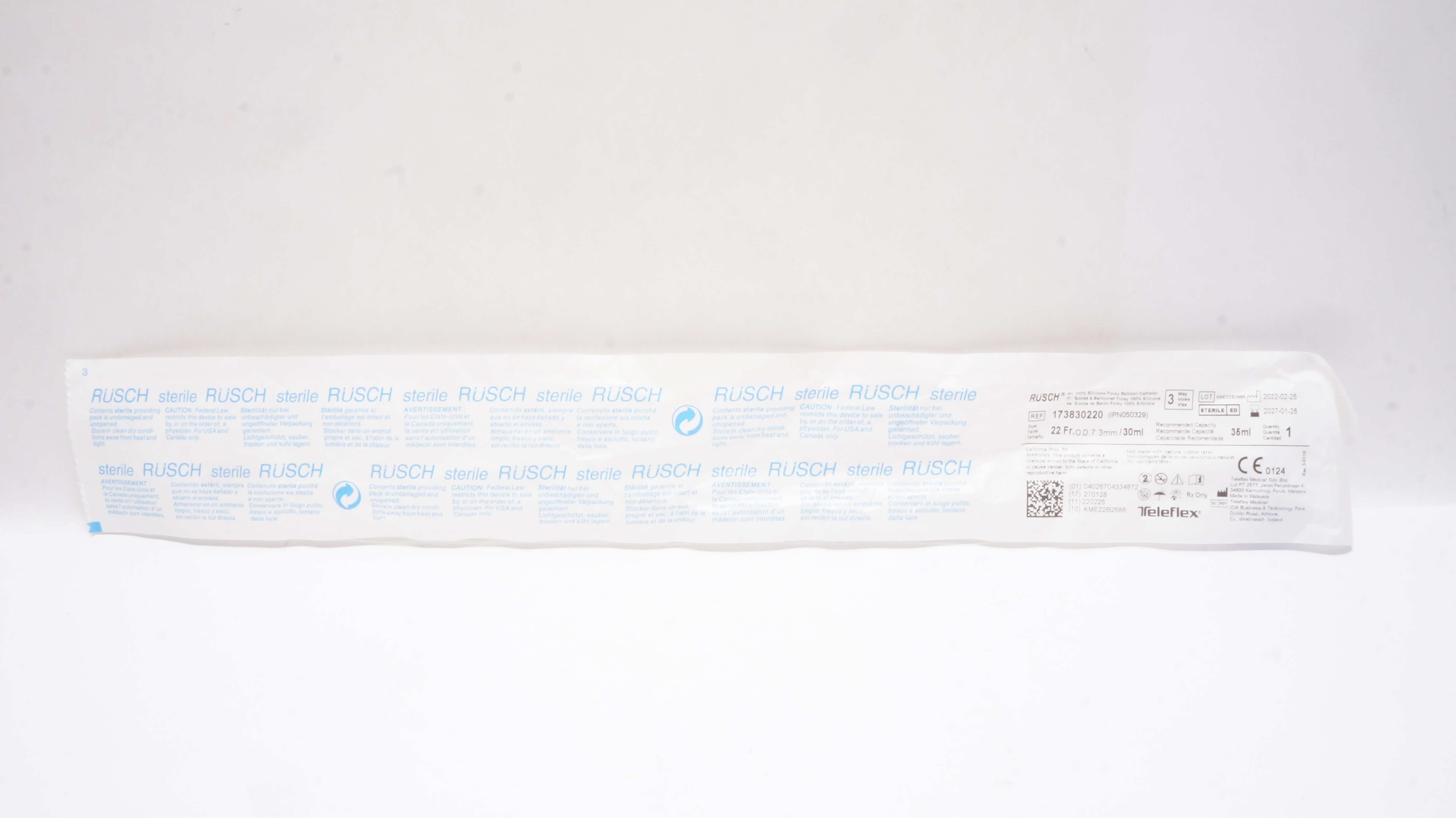 Teleflex 173830220 Rusch Foley Balloon Cath.  22Fr x 7.3mm O.D. x 30mL